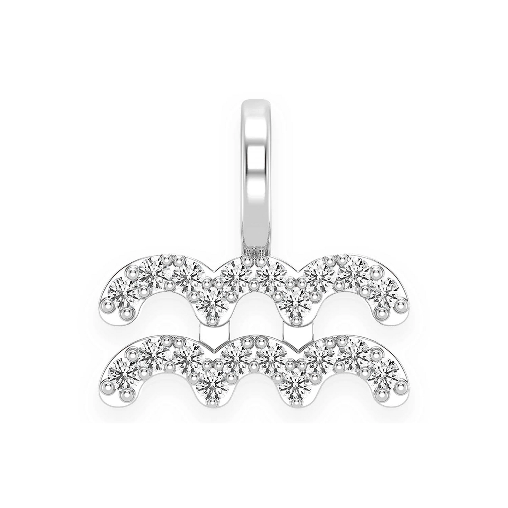 Astrology Zodiac Diamond Pendant in 14K white gold, Aquarius design, front view