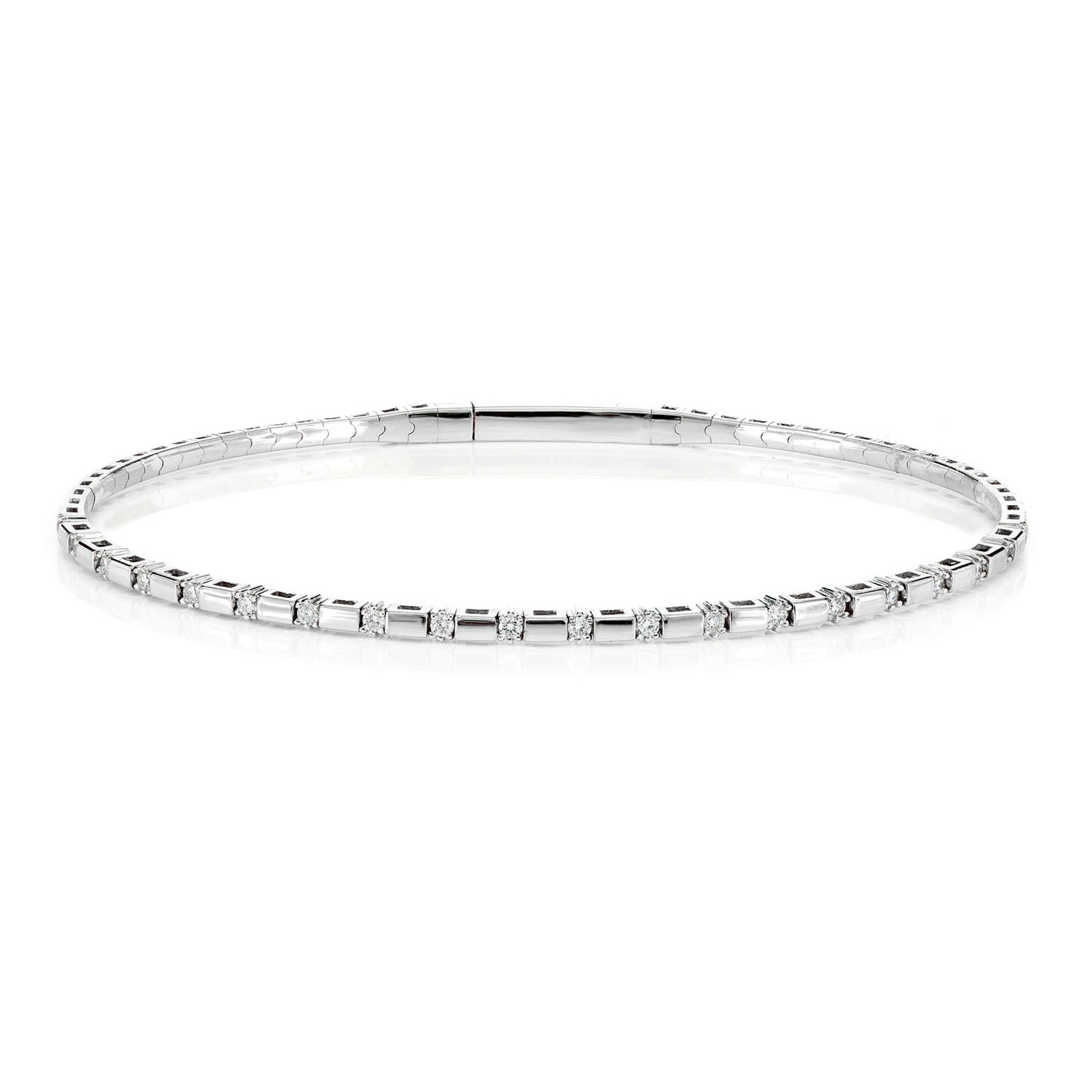 Rectangle Bar Diamond Bangle Bracelet in 14K white gold, front view