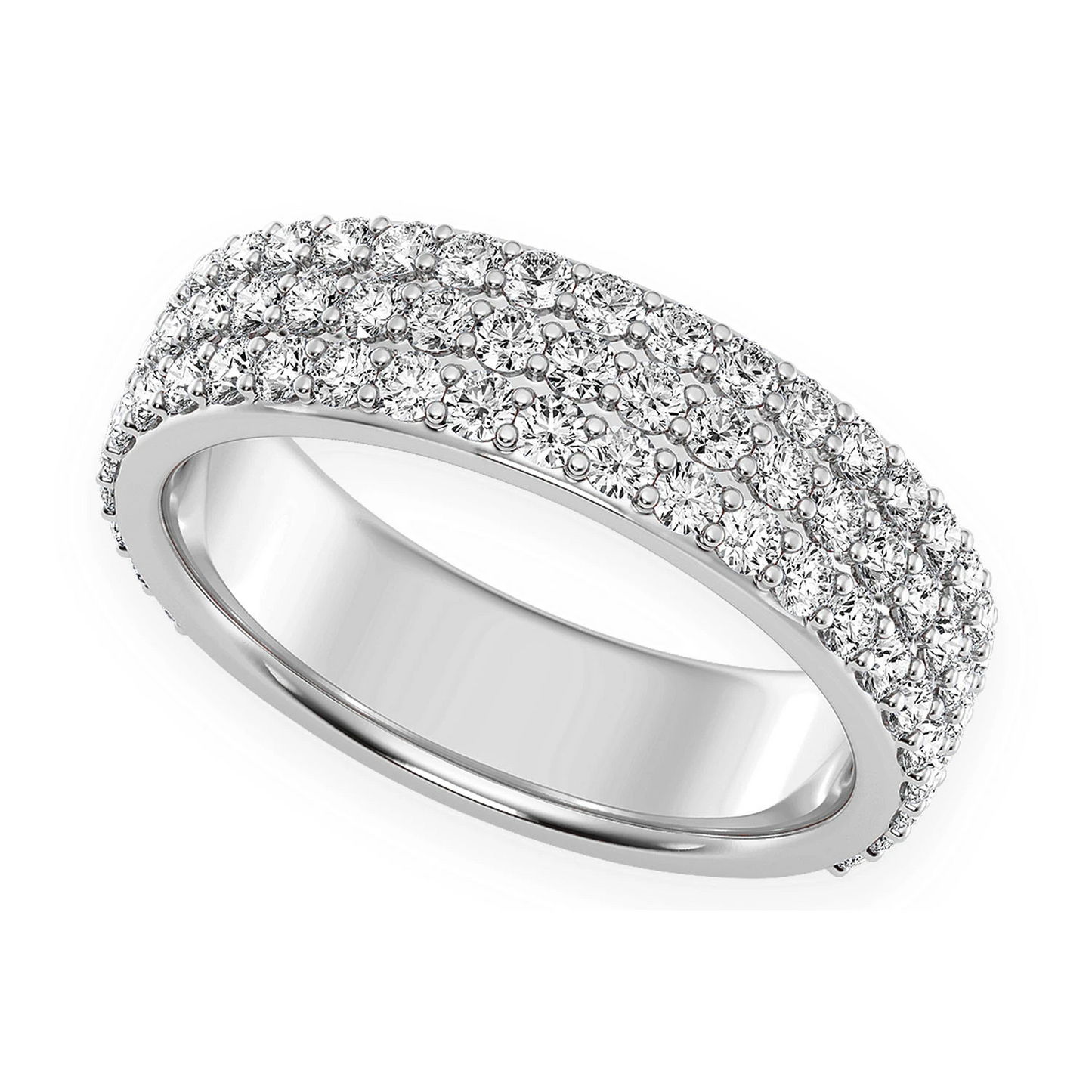Three Row Band Ring in 14K white gold, angled view