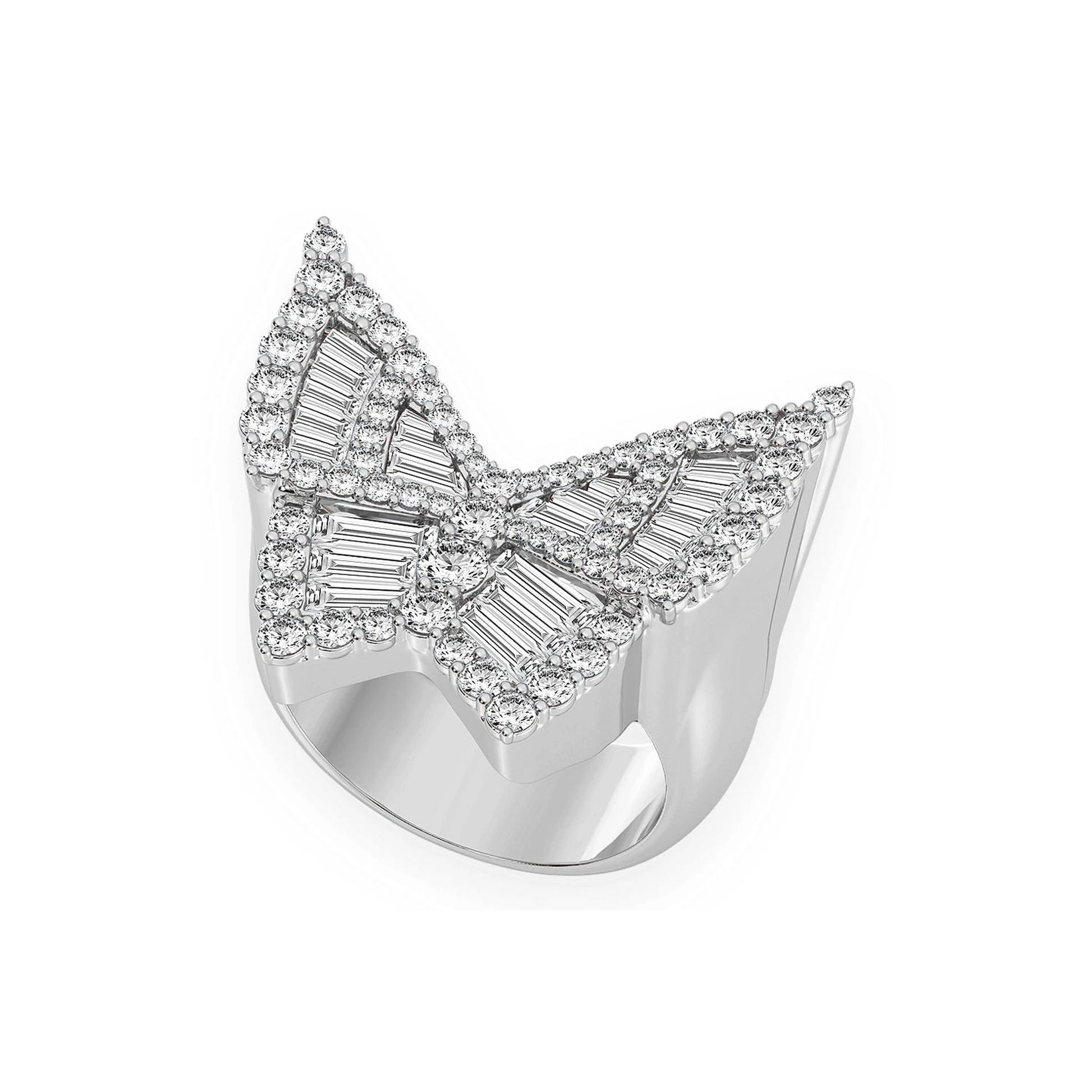Butterfly Baguette Signet Ring in 14K white gold, front view