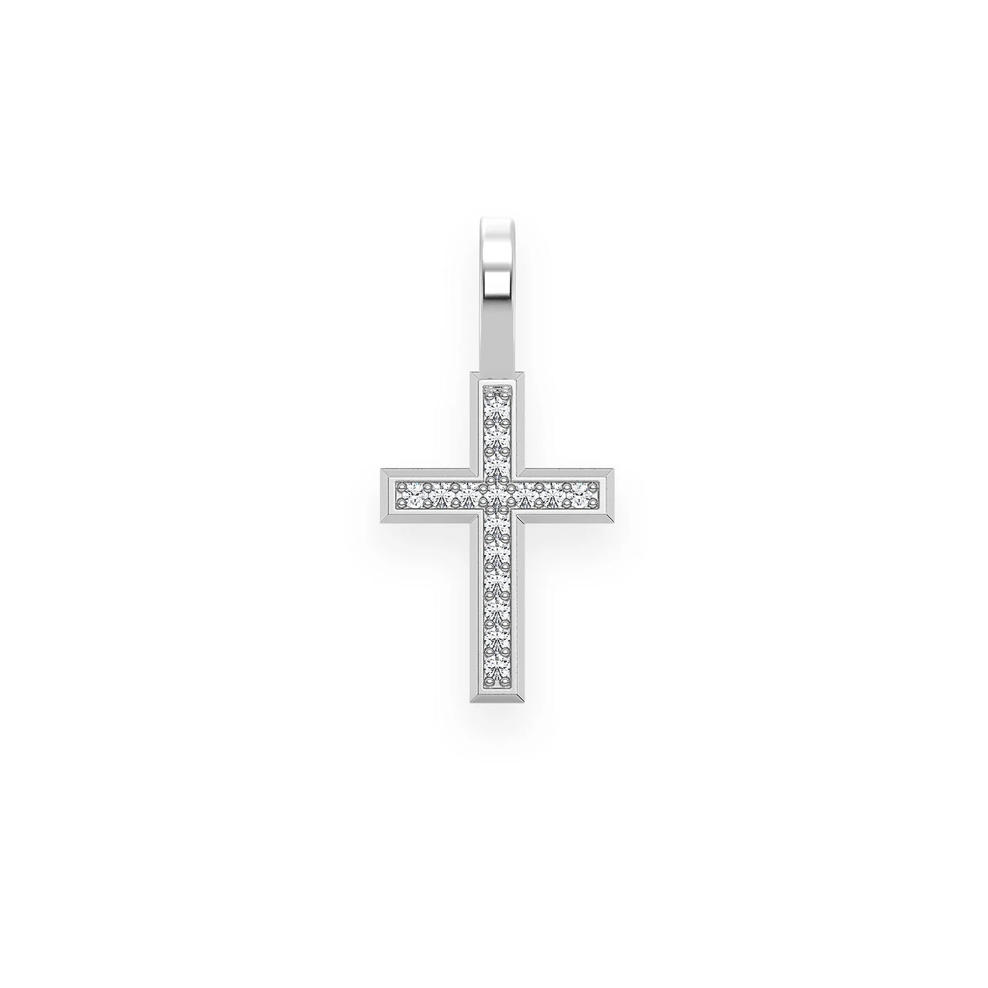 Angle Diamond Cross in 14K white gold, Entry | 0.05ctw, front view