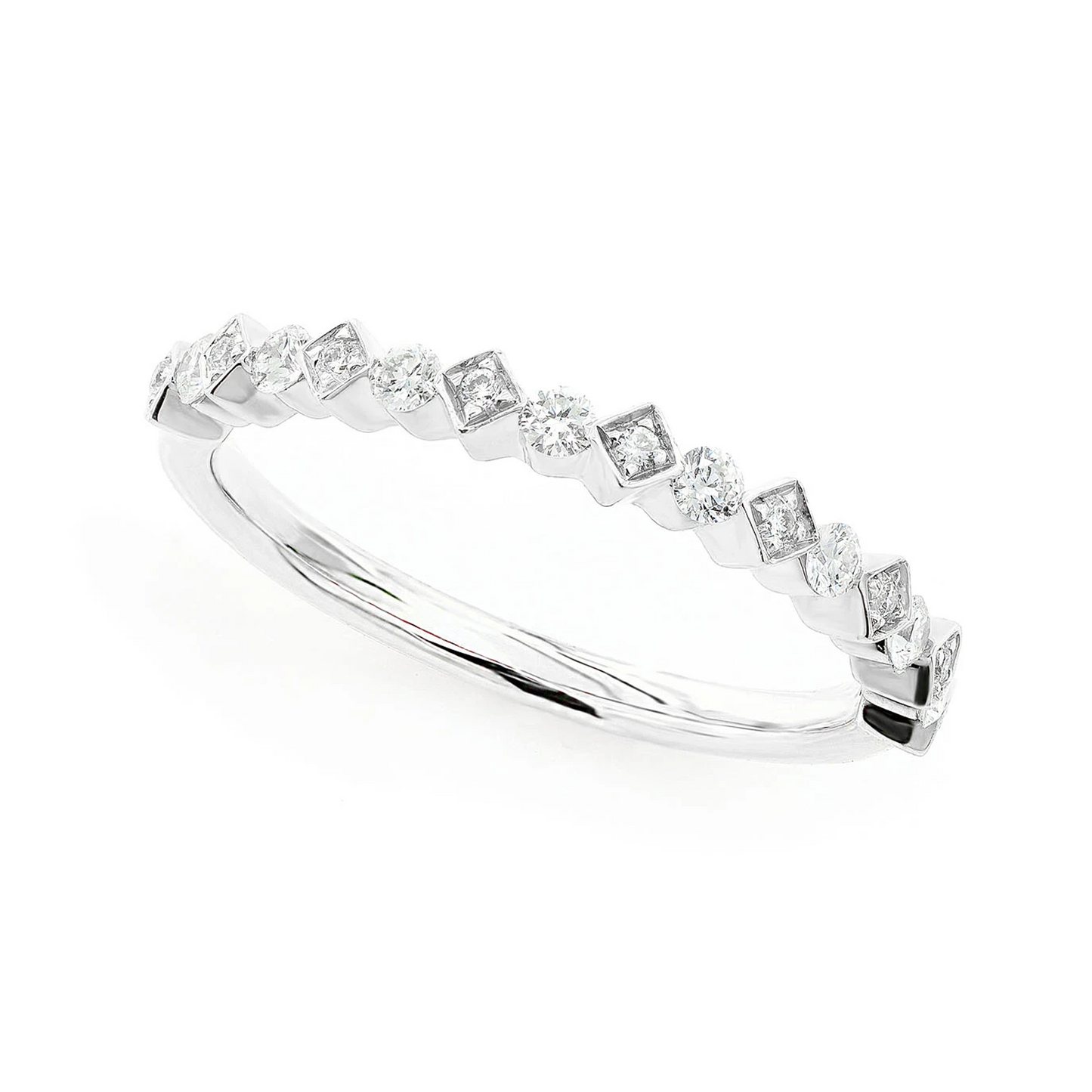 Stackable Wedding Band Ring in 14K white gold, angled view