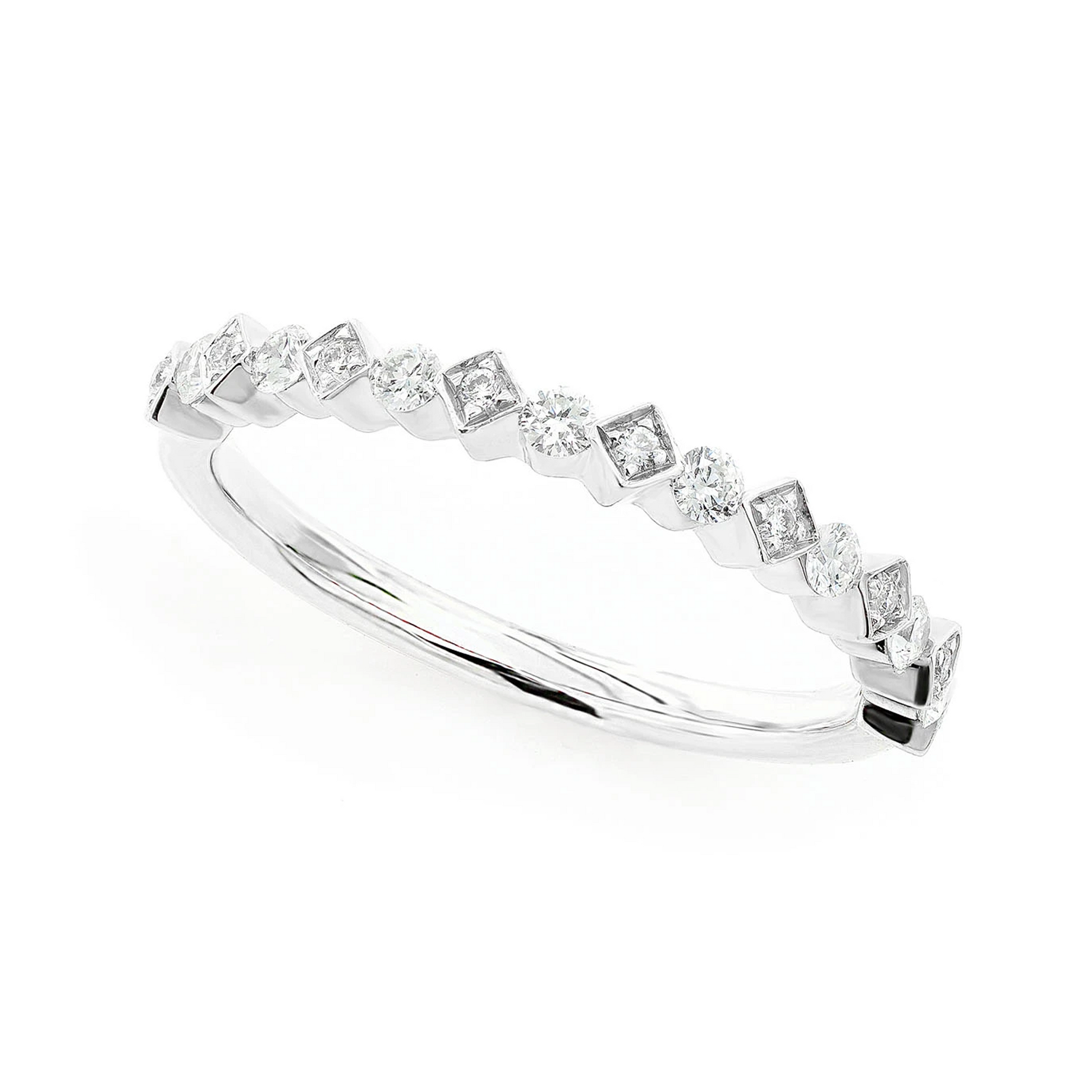 Stackable Wedding Band Ring in 14K white gold, angled view