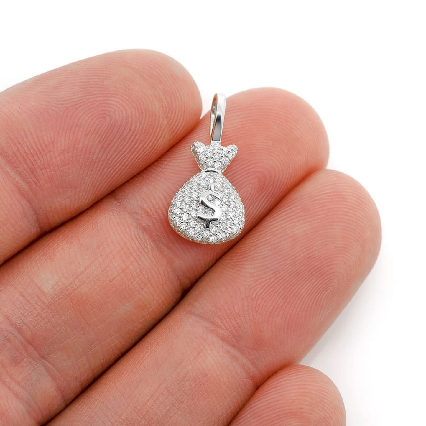 Pavé Money Bag Pendant in 14K white gold, Signature | 0.33ctw, angled view