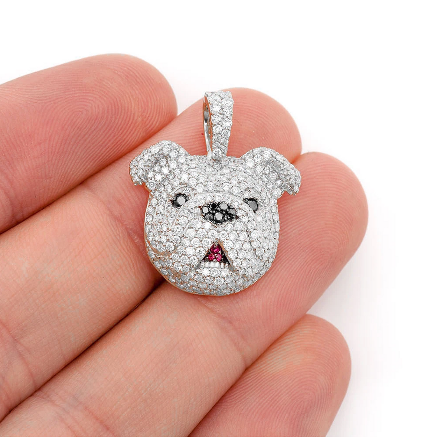 Bulldog Diamond Pendant in 14K white gold, angled view