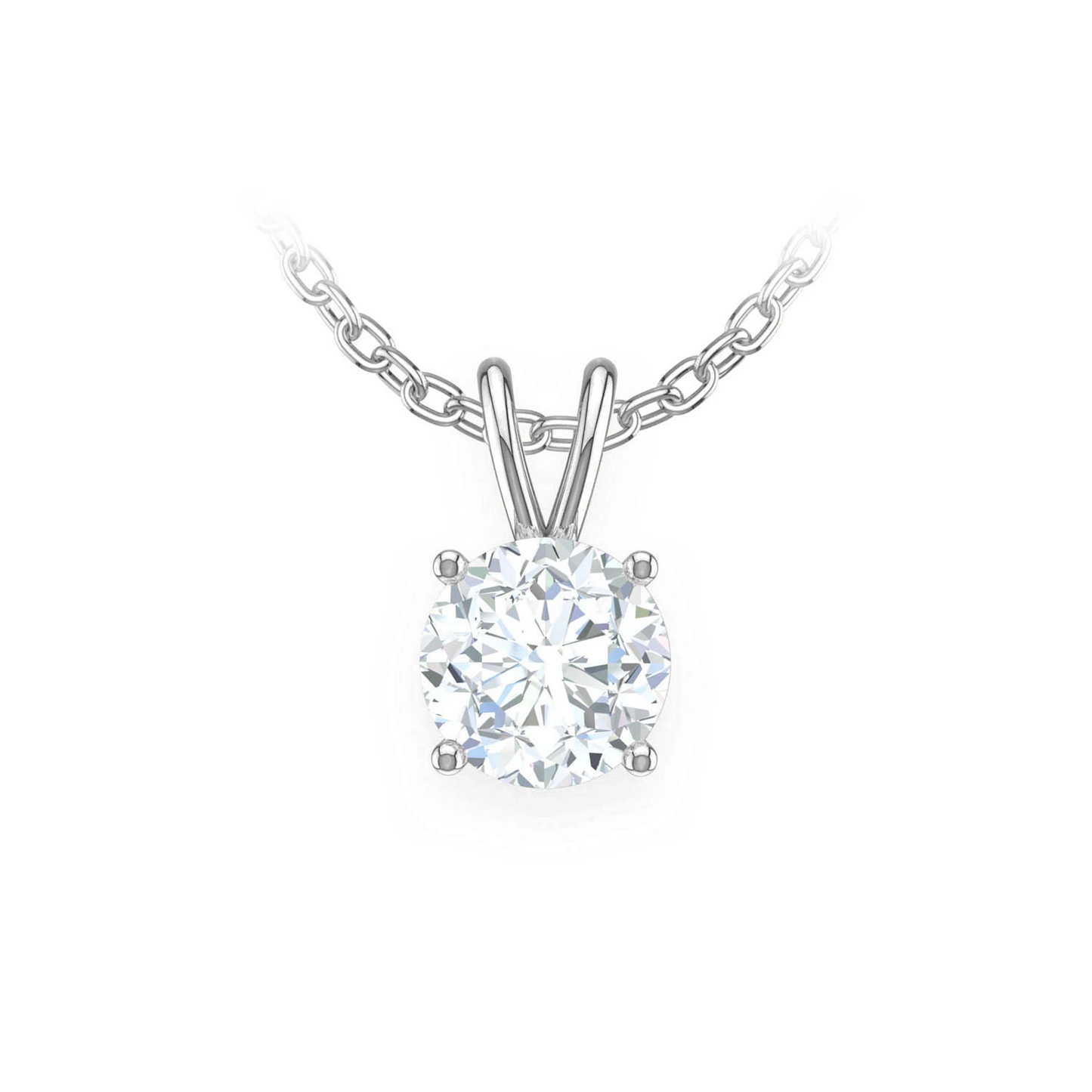 Round Solitaire Diamond Pendant in 14K white gold, Signature | 0.25ctw, front view