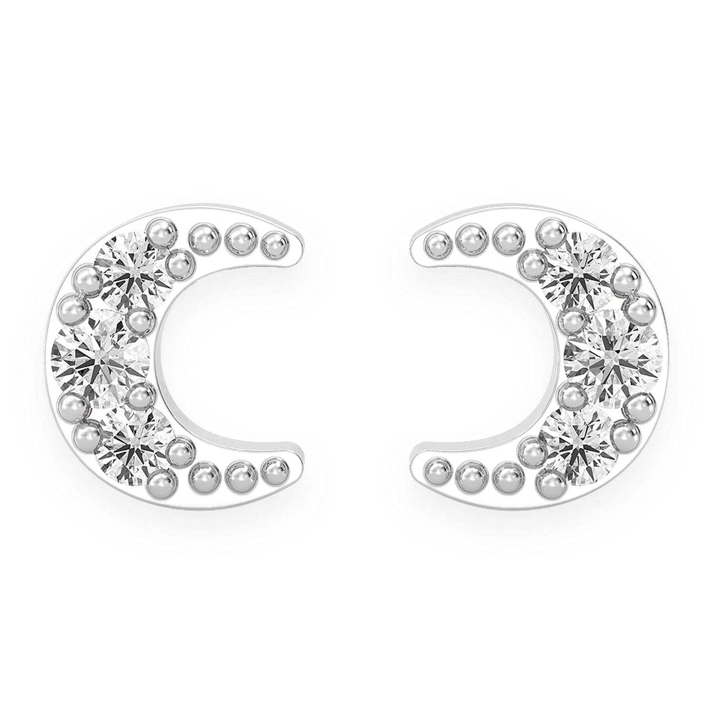 Moon Diamond Stud Earrings in 14K white gold, front view