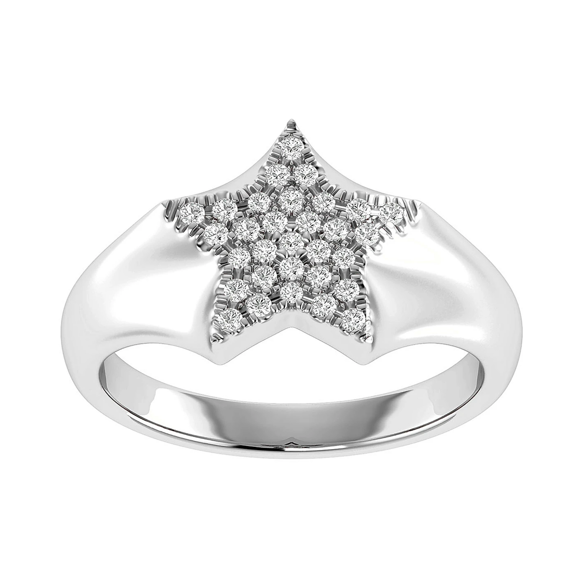 Star Signet Diamond Ring in 14K white gold, detail view