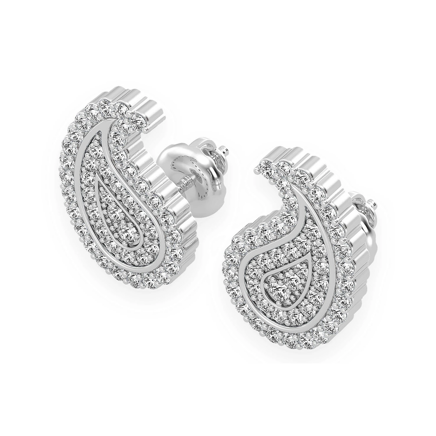 Paisley Diamond Stud Earrings in 14K white gold, angled view