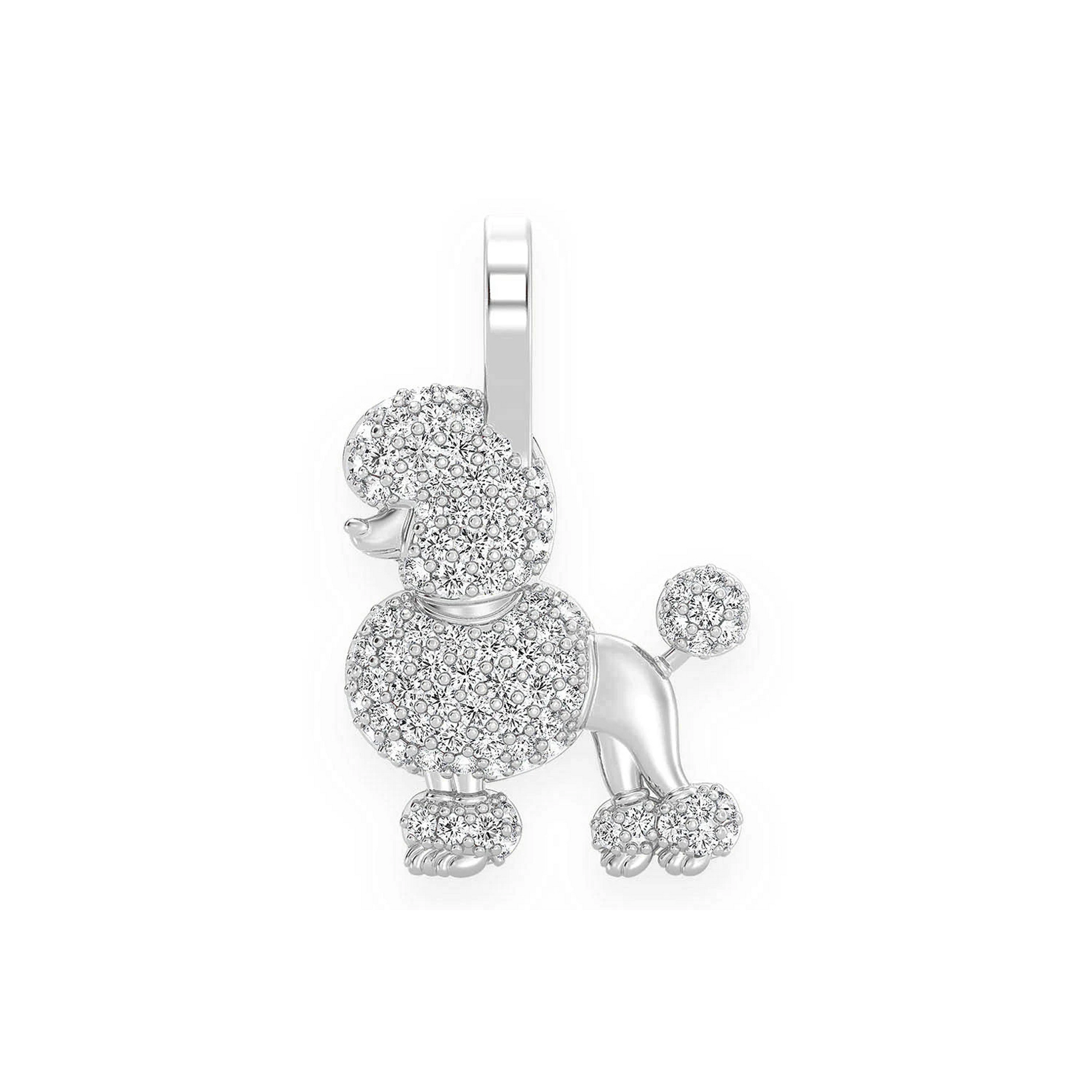 Poodle Diamond Pendant in 14K white gold, front view