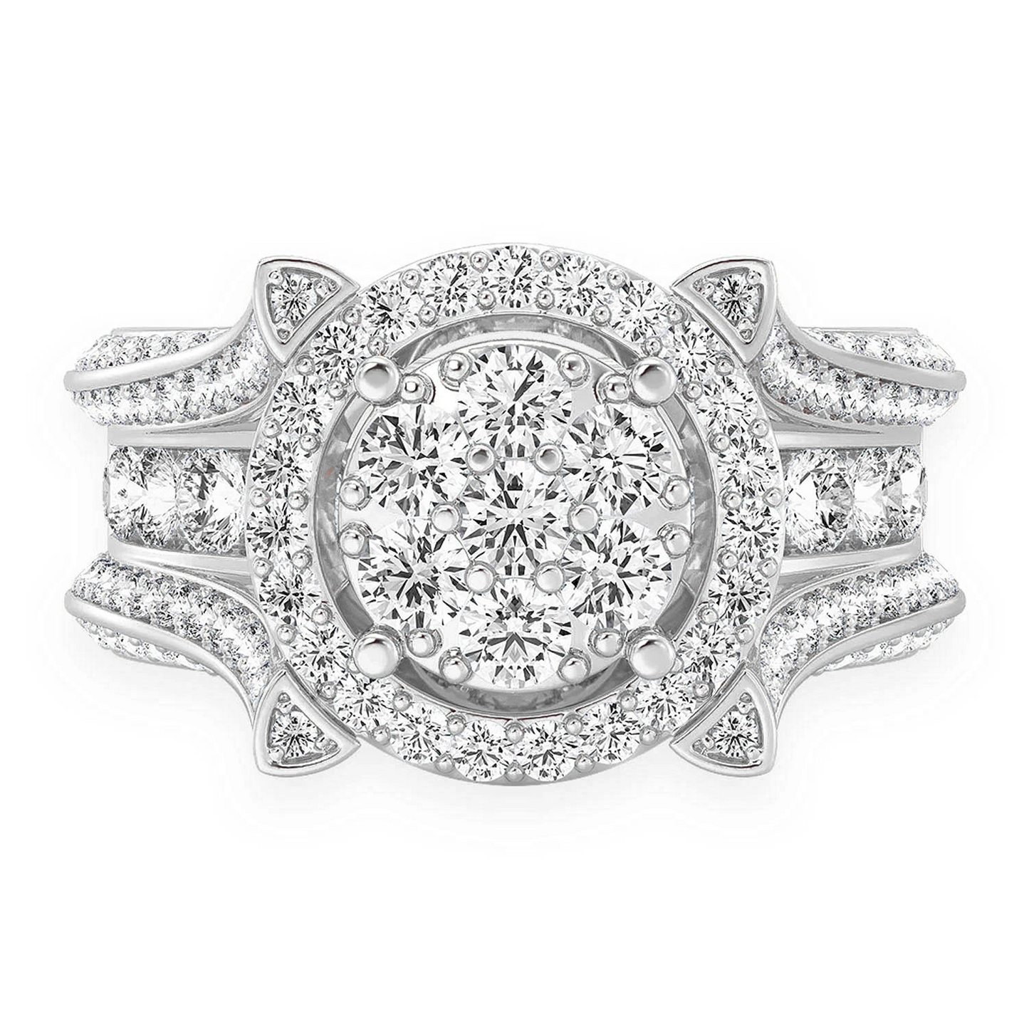 Mosaic Cluster Diamond Ring in 14K white gold, front view