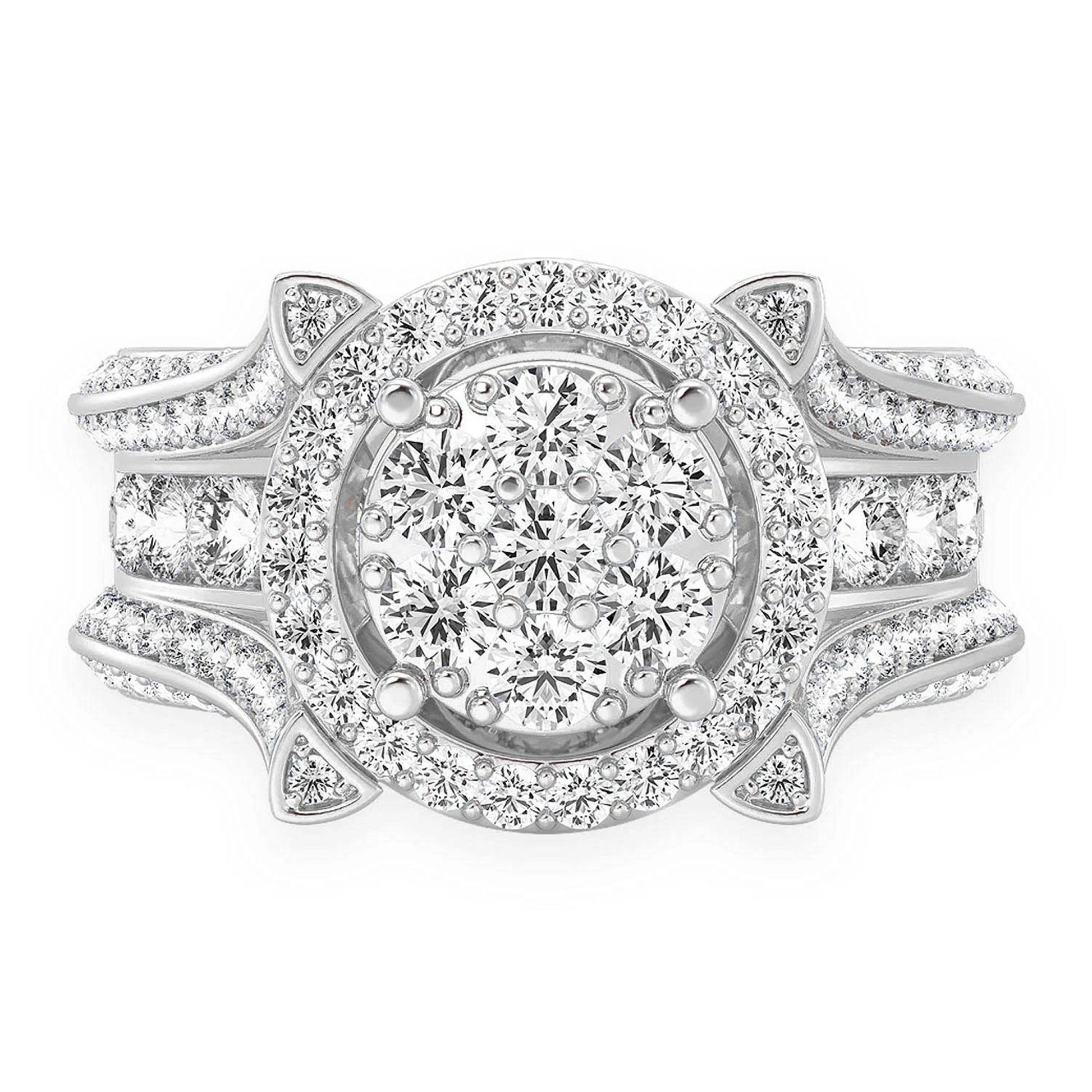 Mosaic Cluster Diamond Ring in 14K white gold, front view