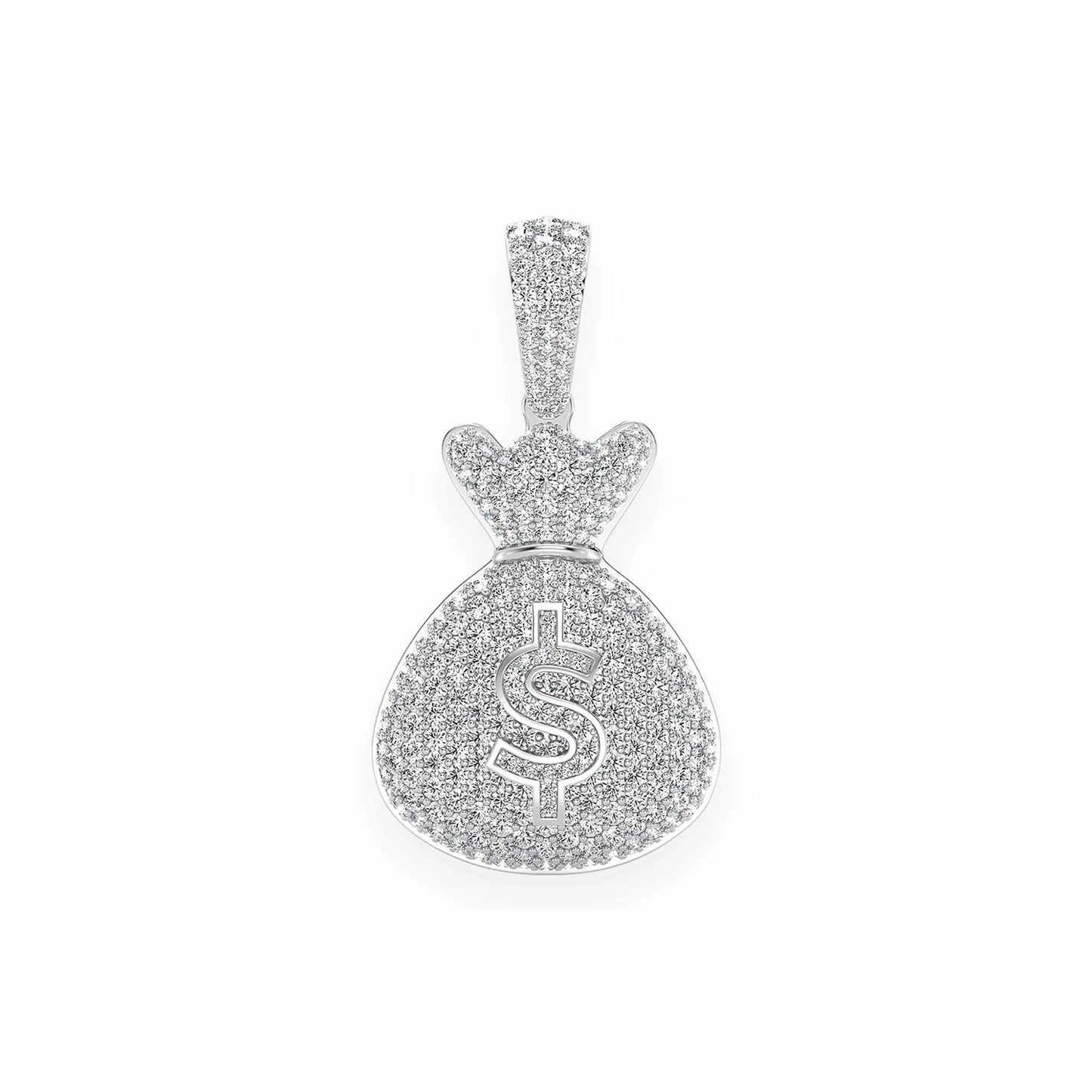 Pavé Money Bag Pendant in 14K white gold, Statement | 3.33ctw, front view