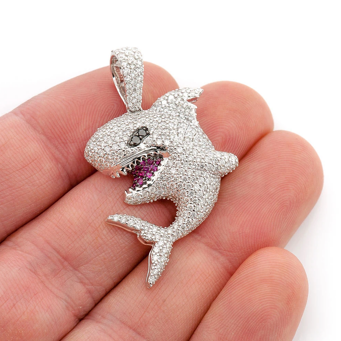 Shark Diamond Pendant in 14K yellow gold, angled view