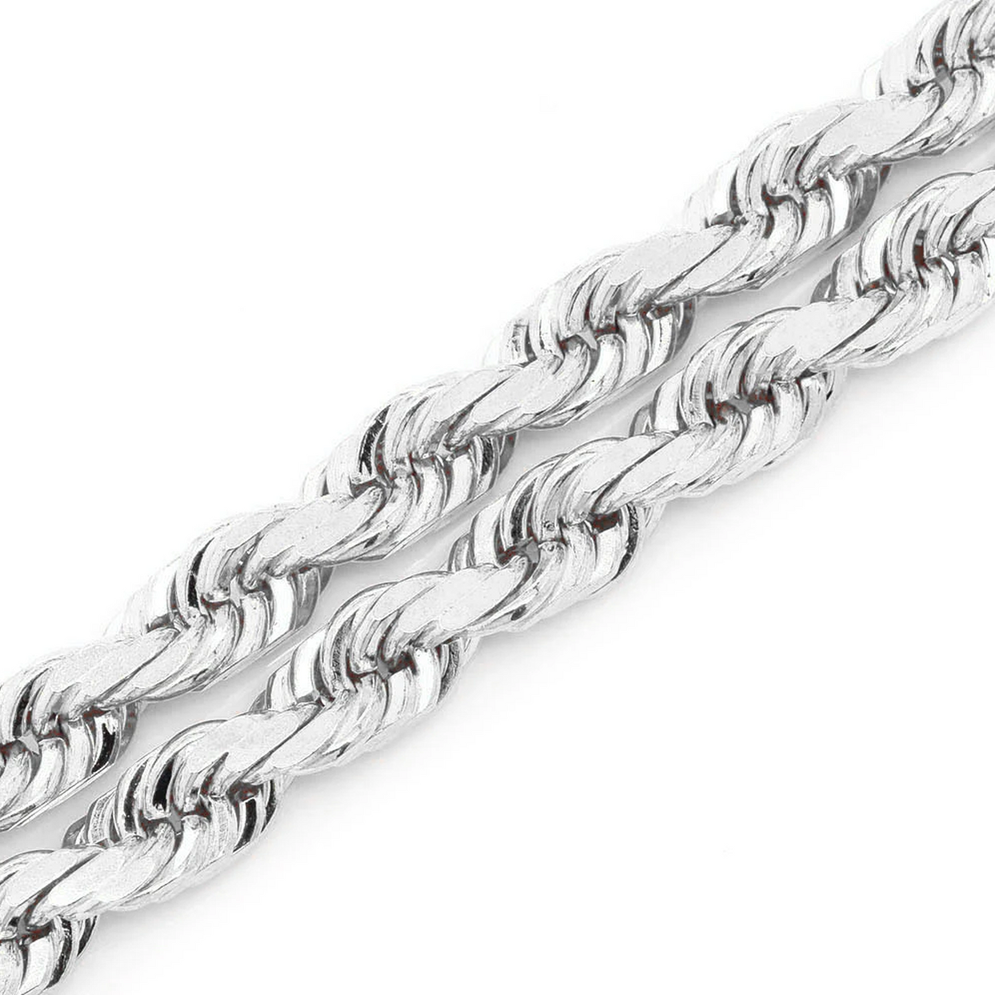 Rope Gold Chain in 14K white gold, 5mm width, angled view