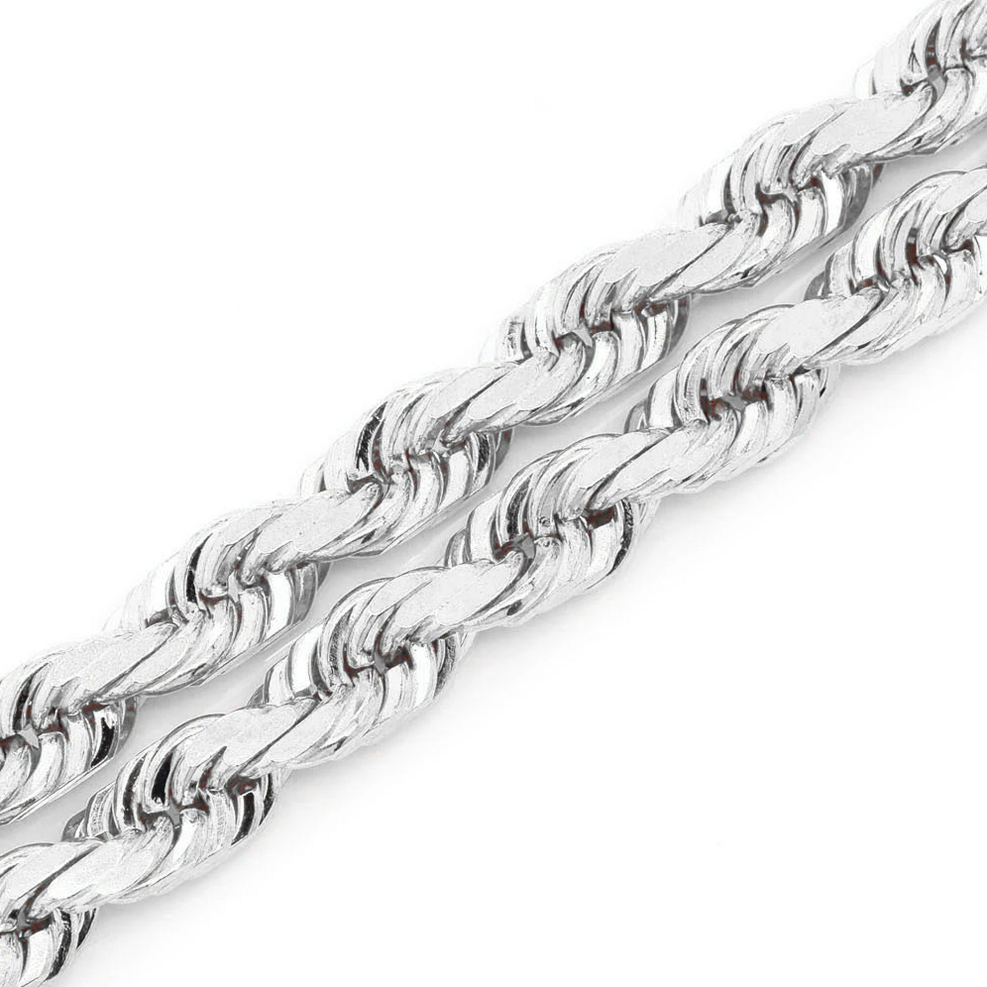Rope Gold Chain in 14K white gold, 5mm width, angled view