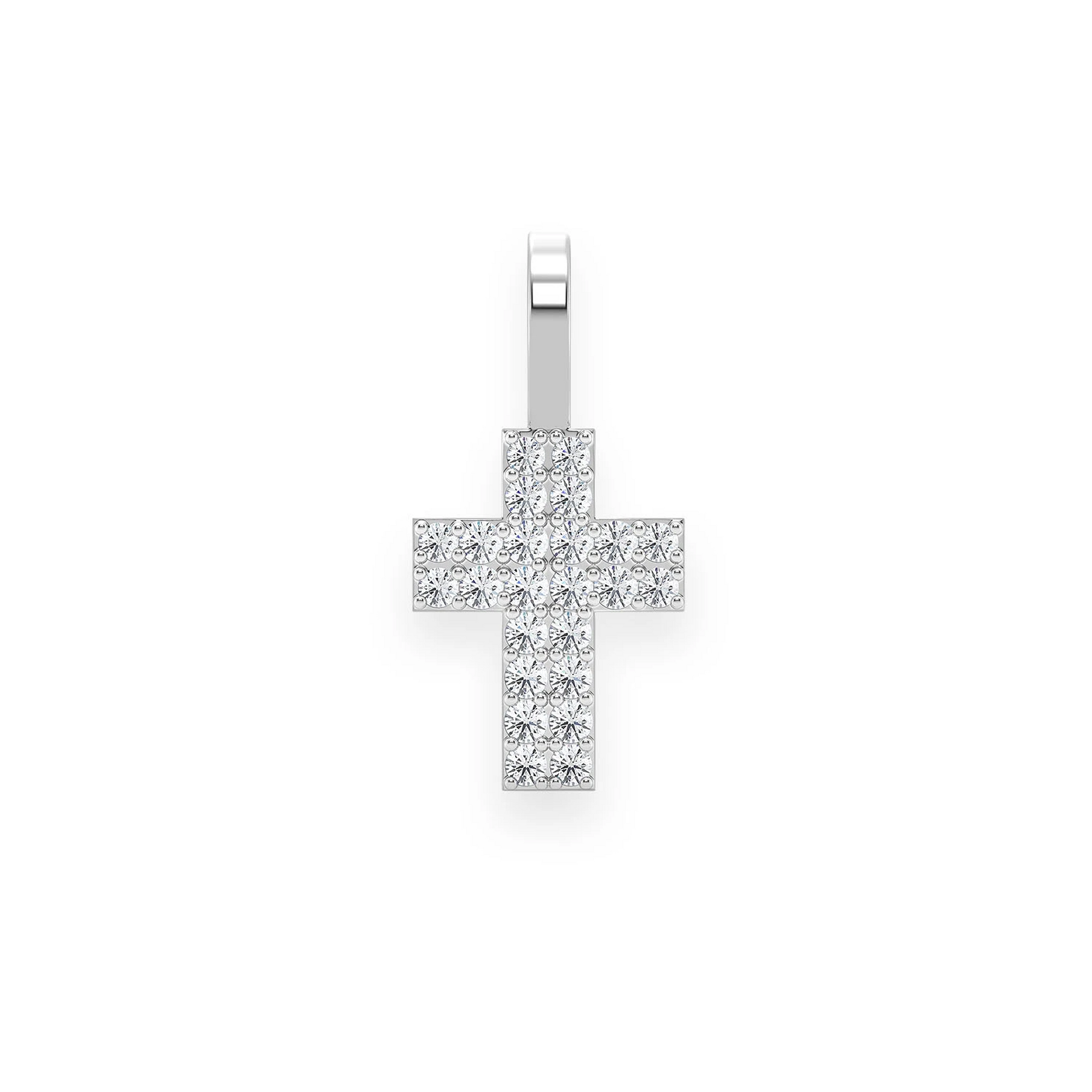 Two Row Diamond Cross Pendant in 14K white gold, Entry | 0.25ctw, front view