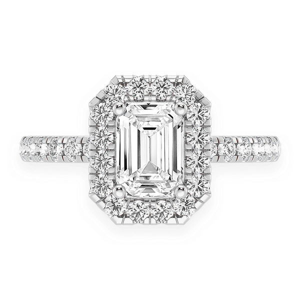 0.75ct Emerald Cut Halo Diamond Engagement Ring