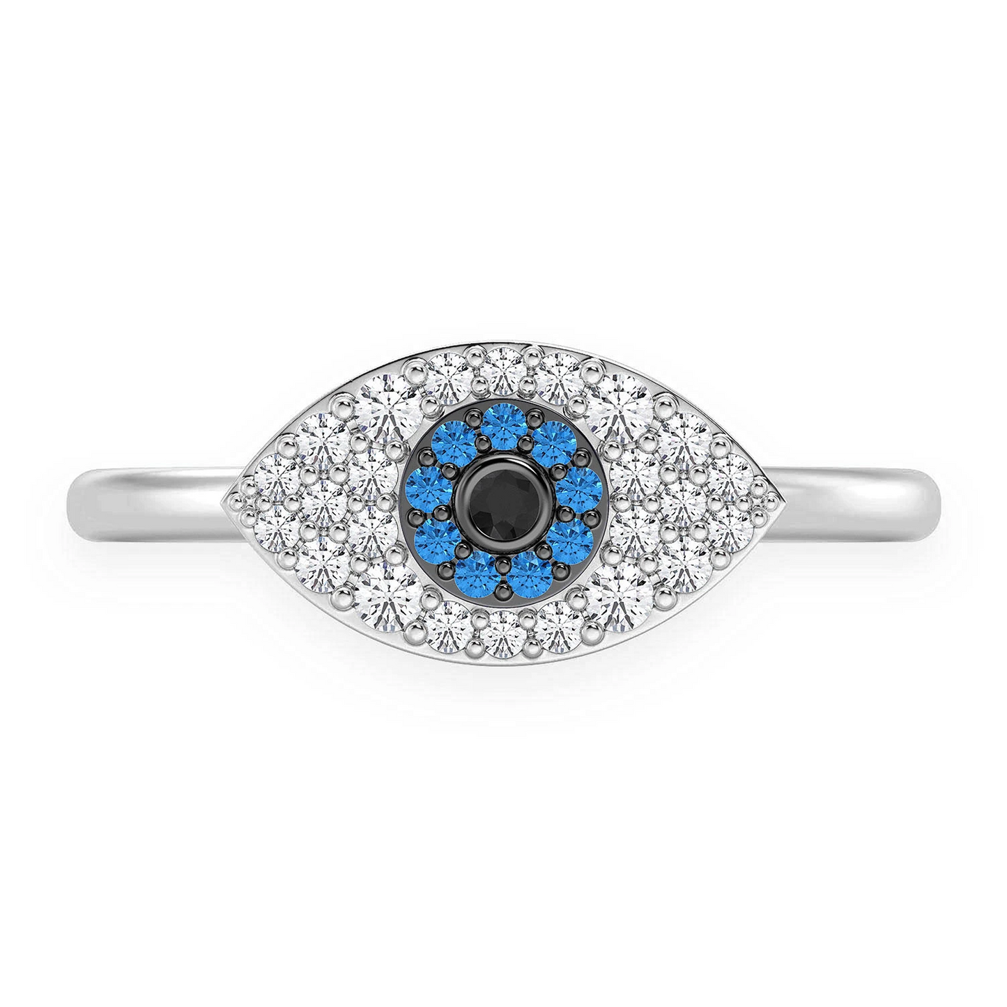 Evil Eye Diamond Ring in 14K white gold, front view