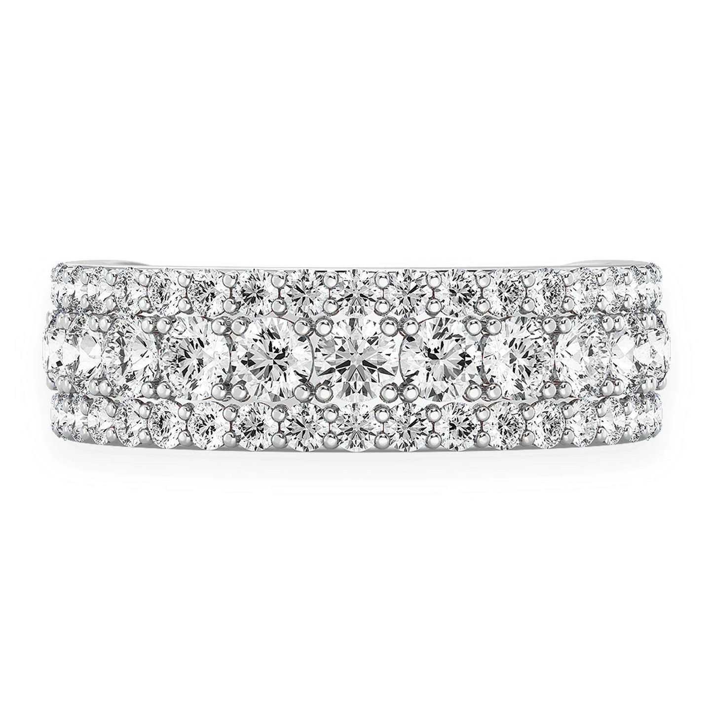 Three Row Flat Band Ring in 14K white gold, front view