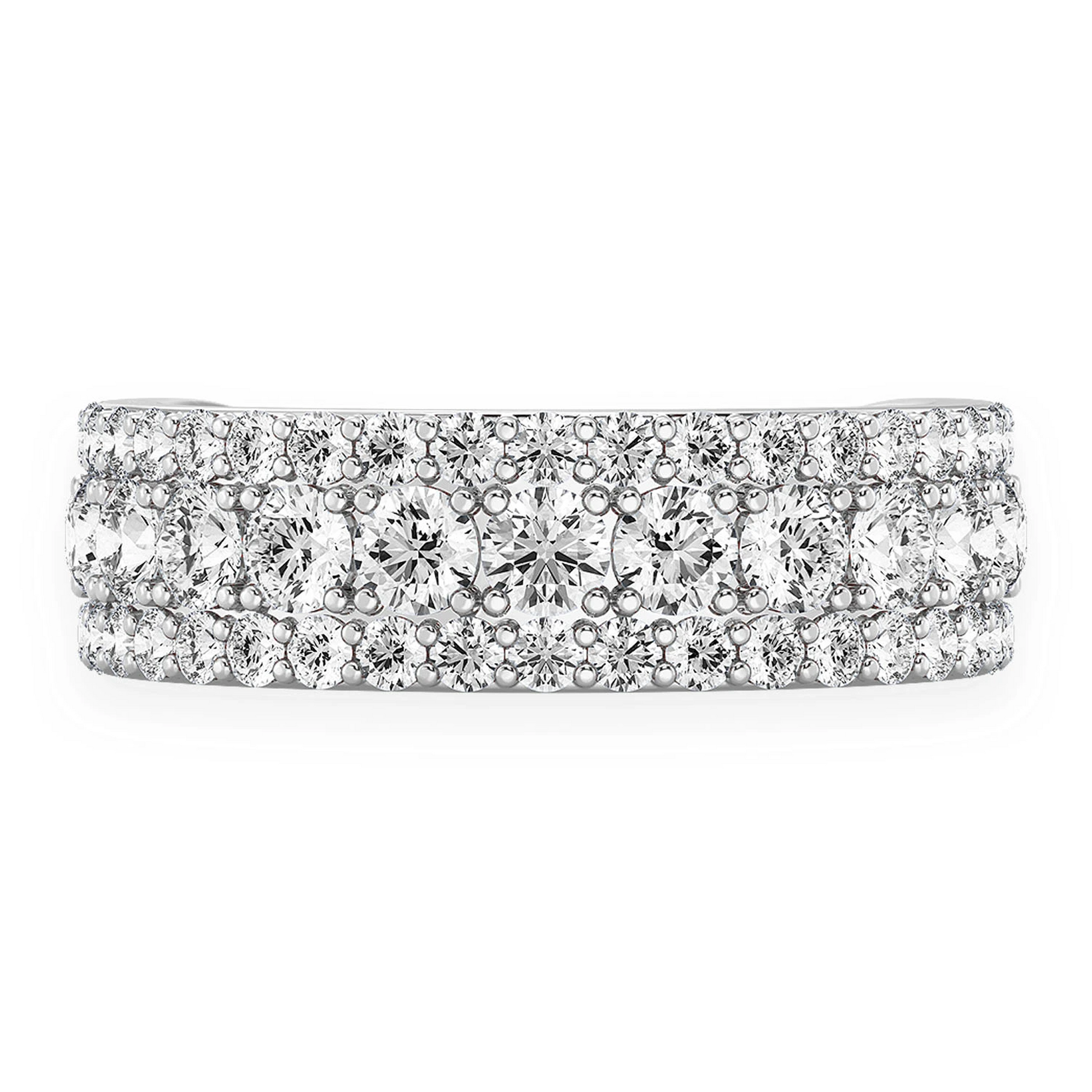 Three Row Flat Band Ring in 14K white gold, front view