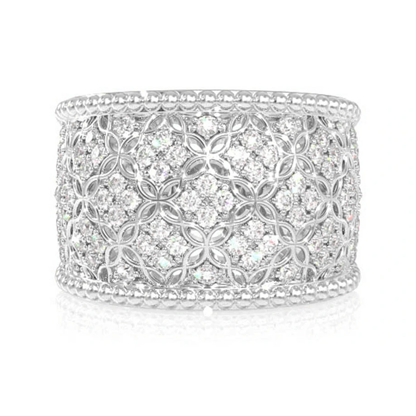 Wide Milgrain Diamond Ring in 14K white gold, front view