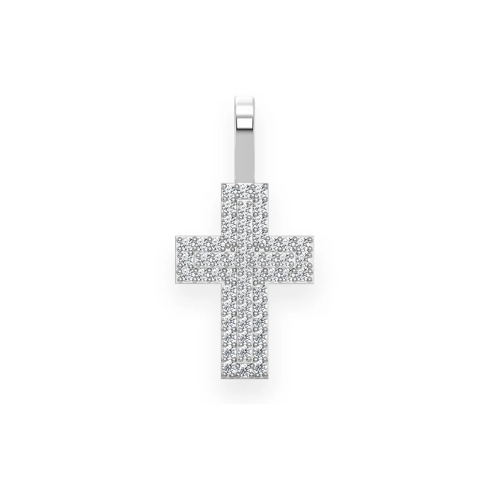 Layered Diamond Cross Pendant in 14K white gold, front view
