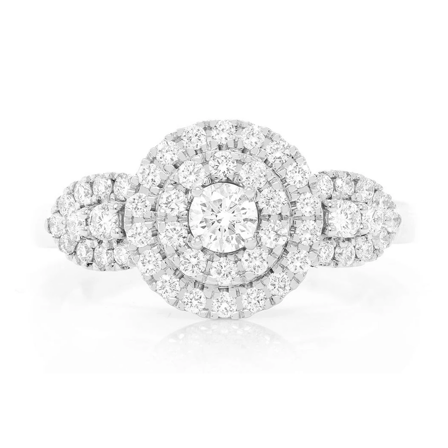 Two Tier Round Cluster Diamond Ring in 14K white gold, front view