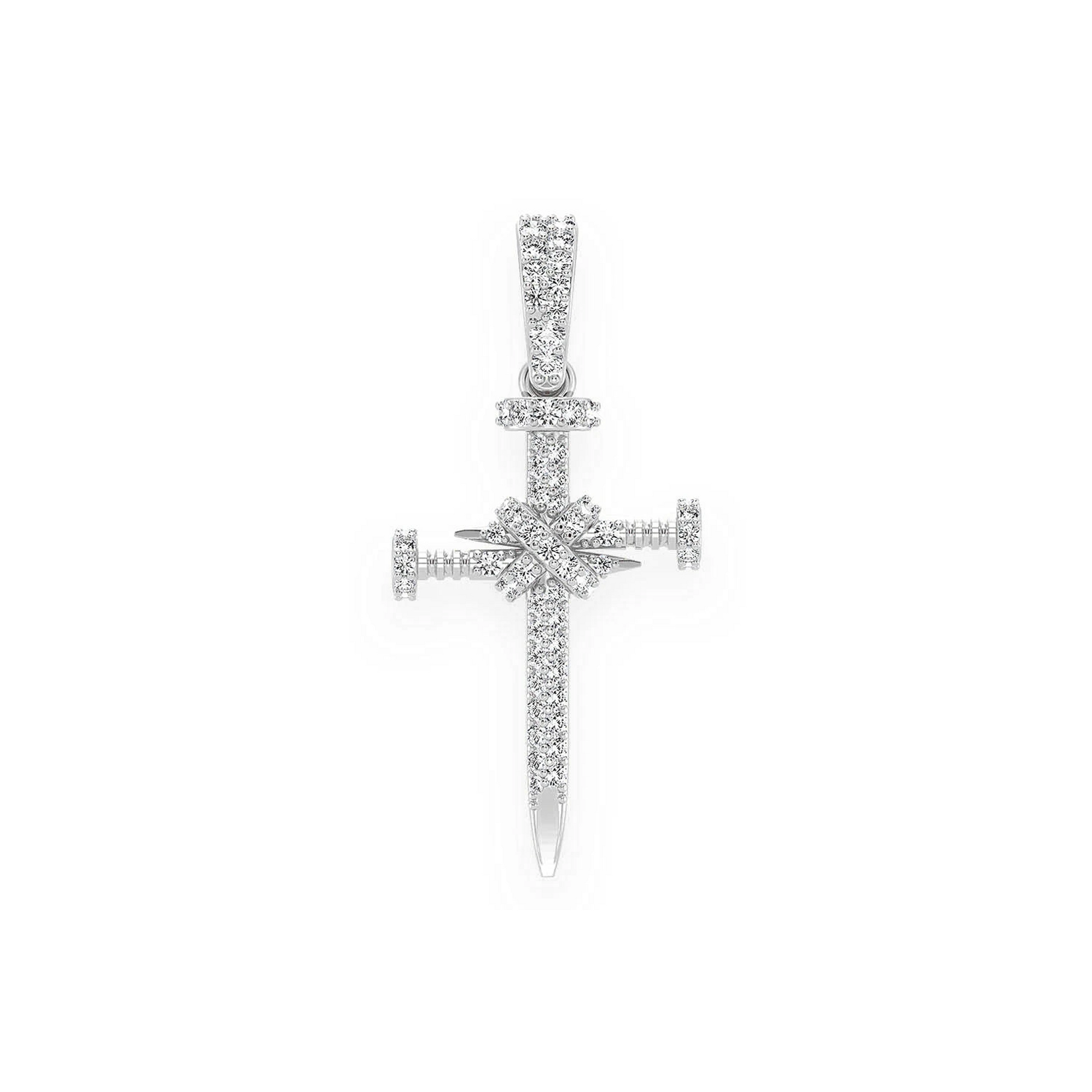 Nail Diamond Cross Pendant in 14K white gold, front view