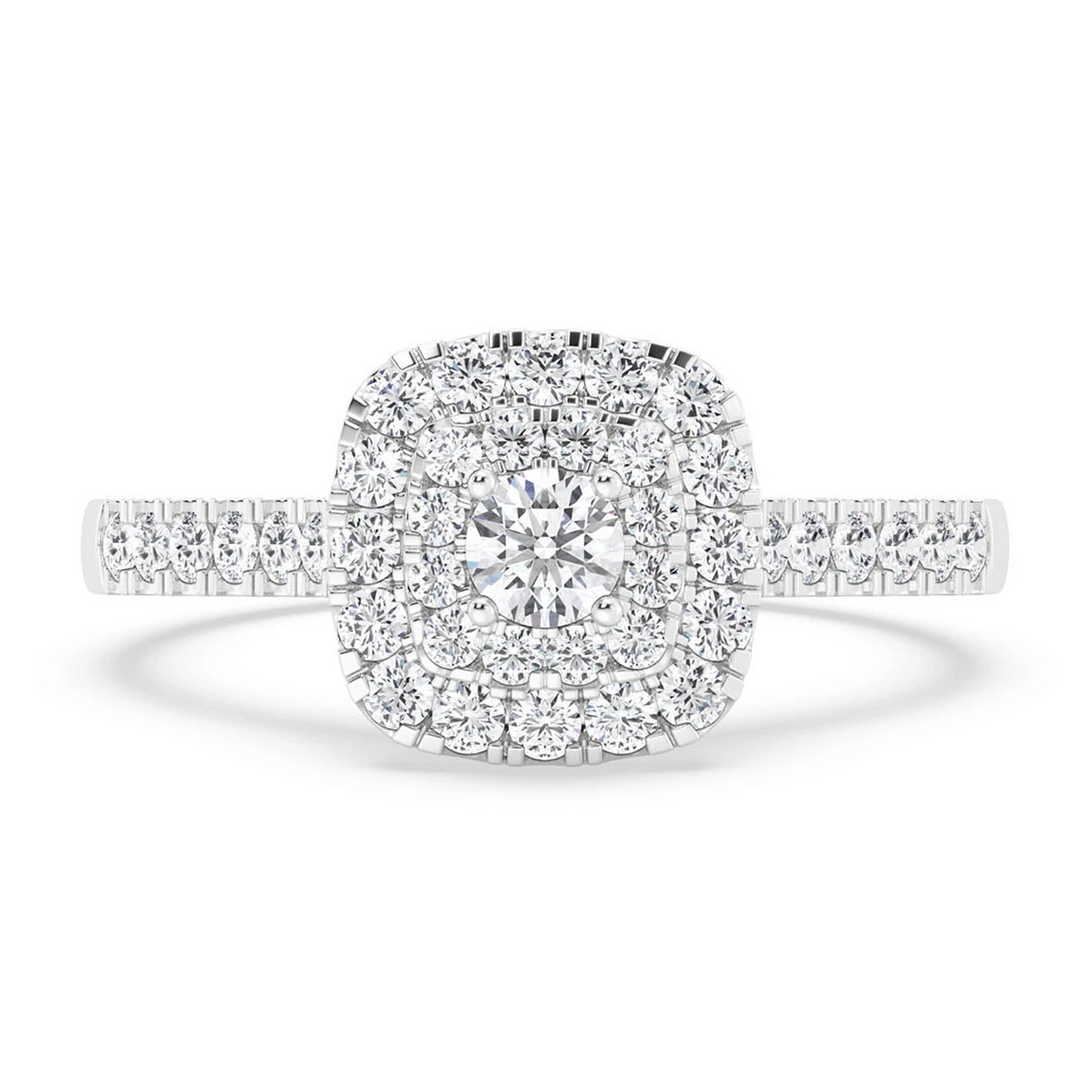 Three Layer Square Halo Engagement Ring in 14K white gold, front view