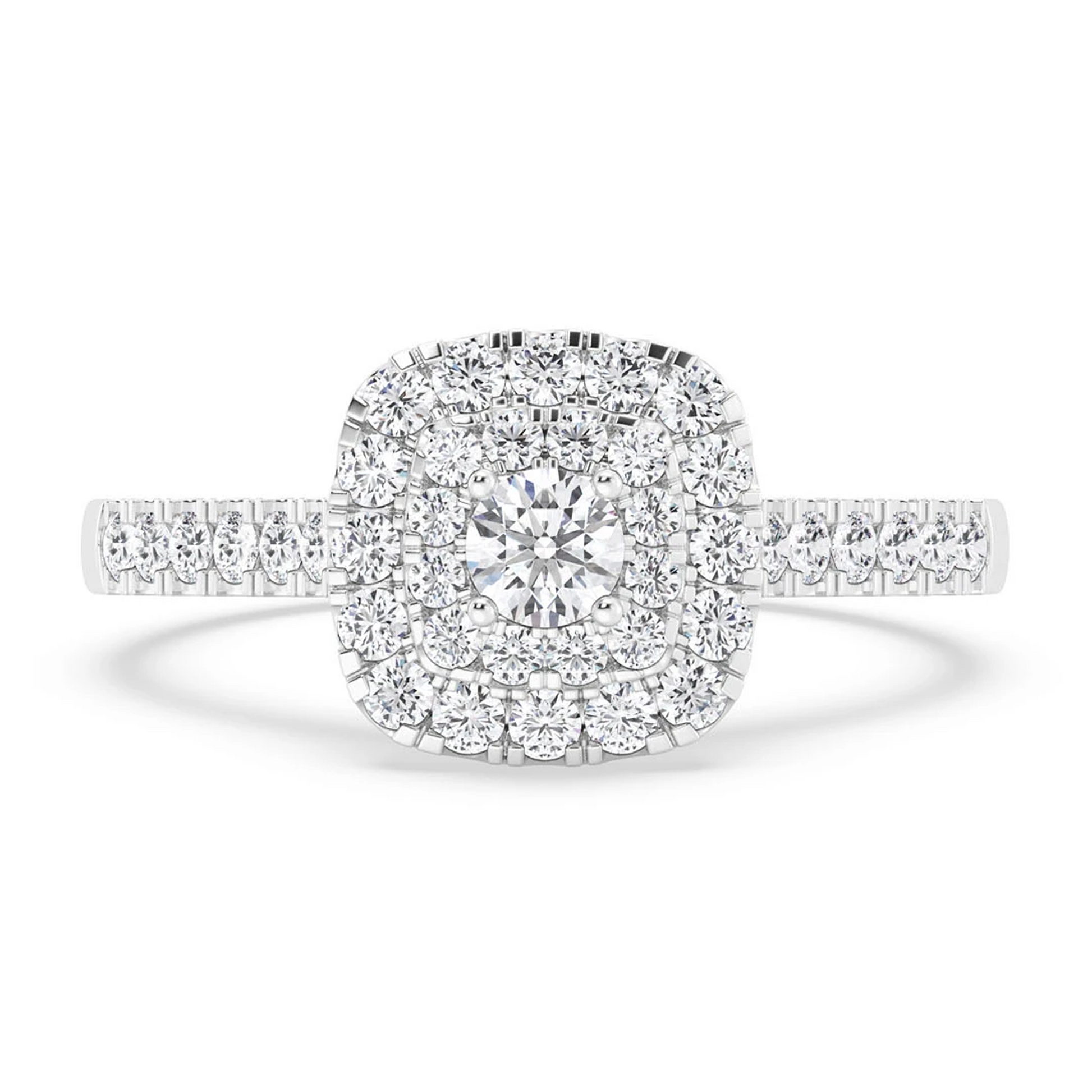 Three Layer Square Halo Engagement Ring in 14K white gold, front view
