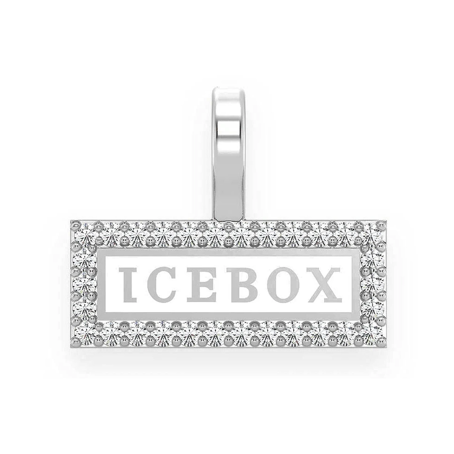 Icebox Logo Diamond Pendant in 14K white gold, front view
