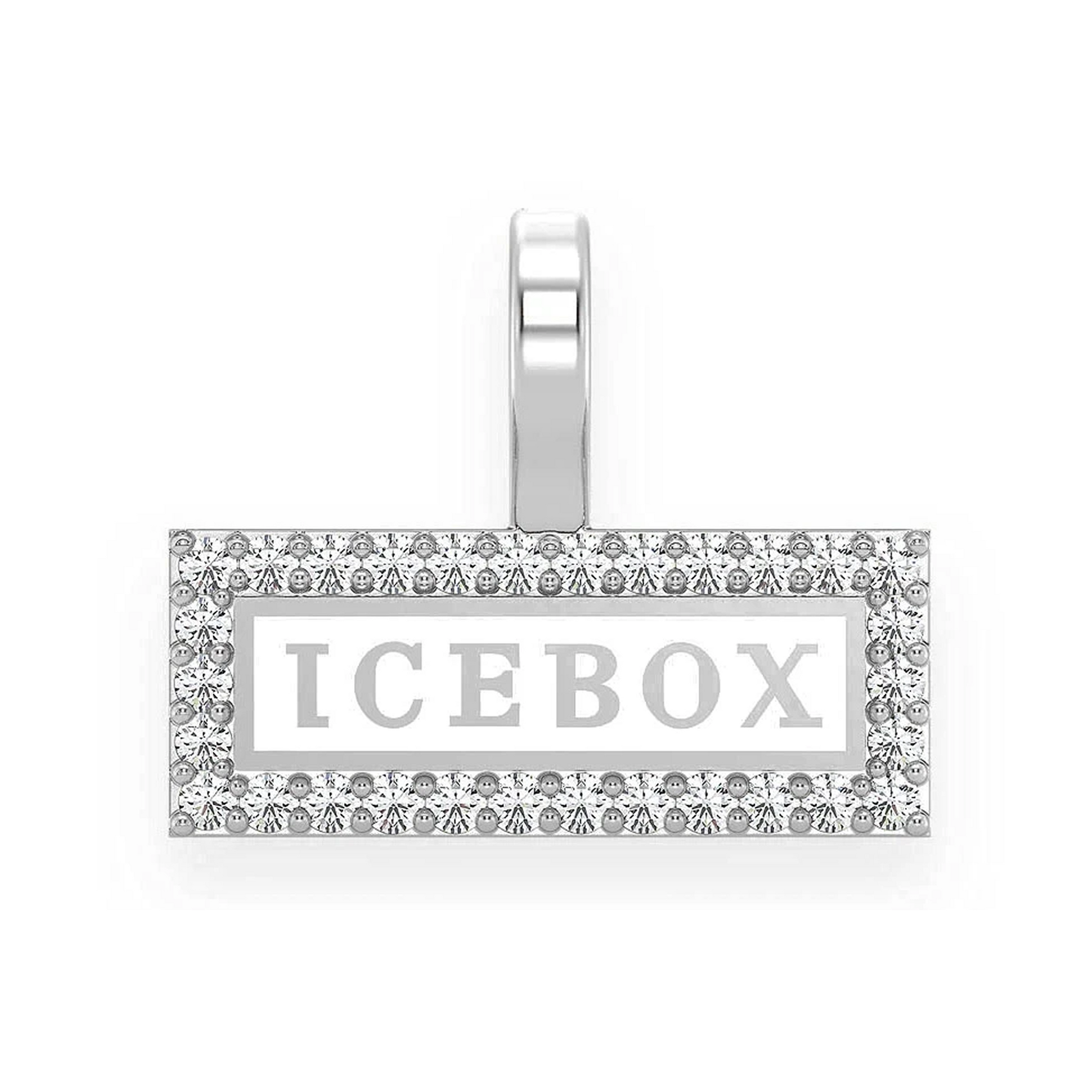 Icebox Logo Diamond Pendant in 14K white gold, front view