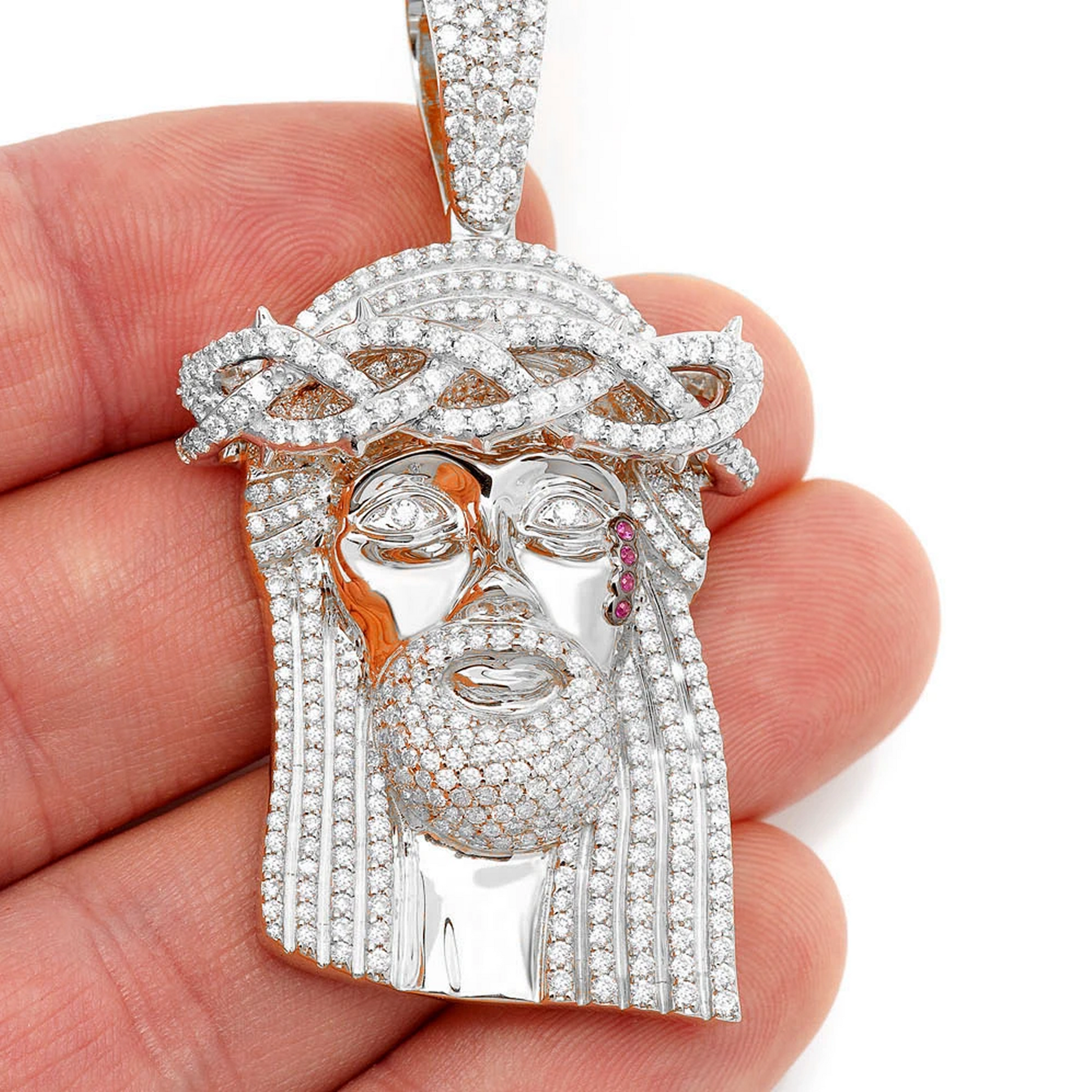 Icebox Pavé Jesus Piece in 14K white gold, 3.75ctw, angled view