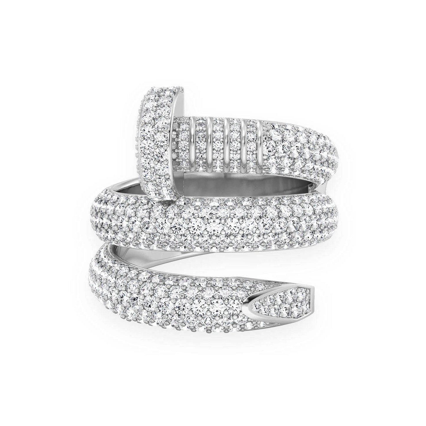 Nail Wrap Around Diamond Ring in 14K white gold, front view