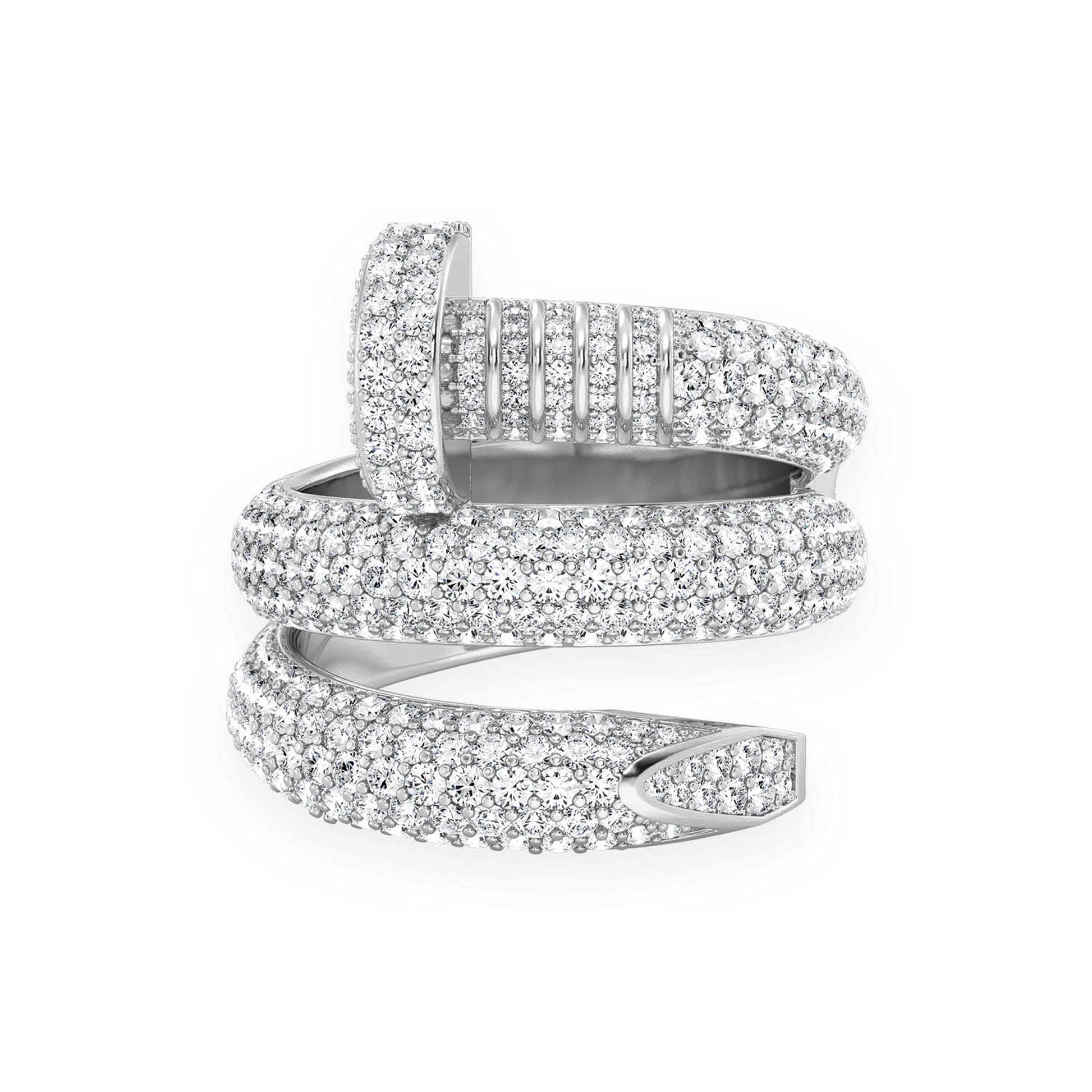 Nail Wrap Around Diamond Ring in 14K white gold, front view