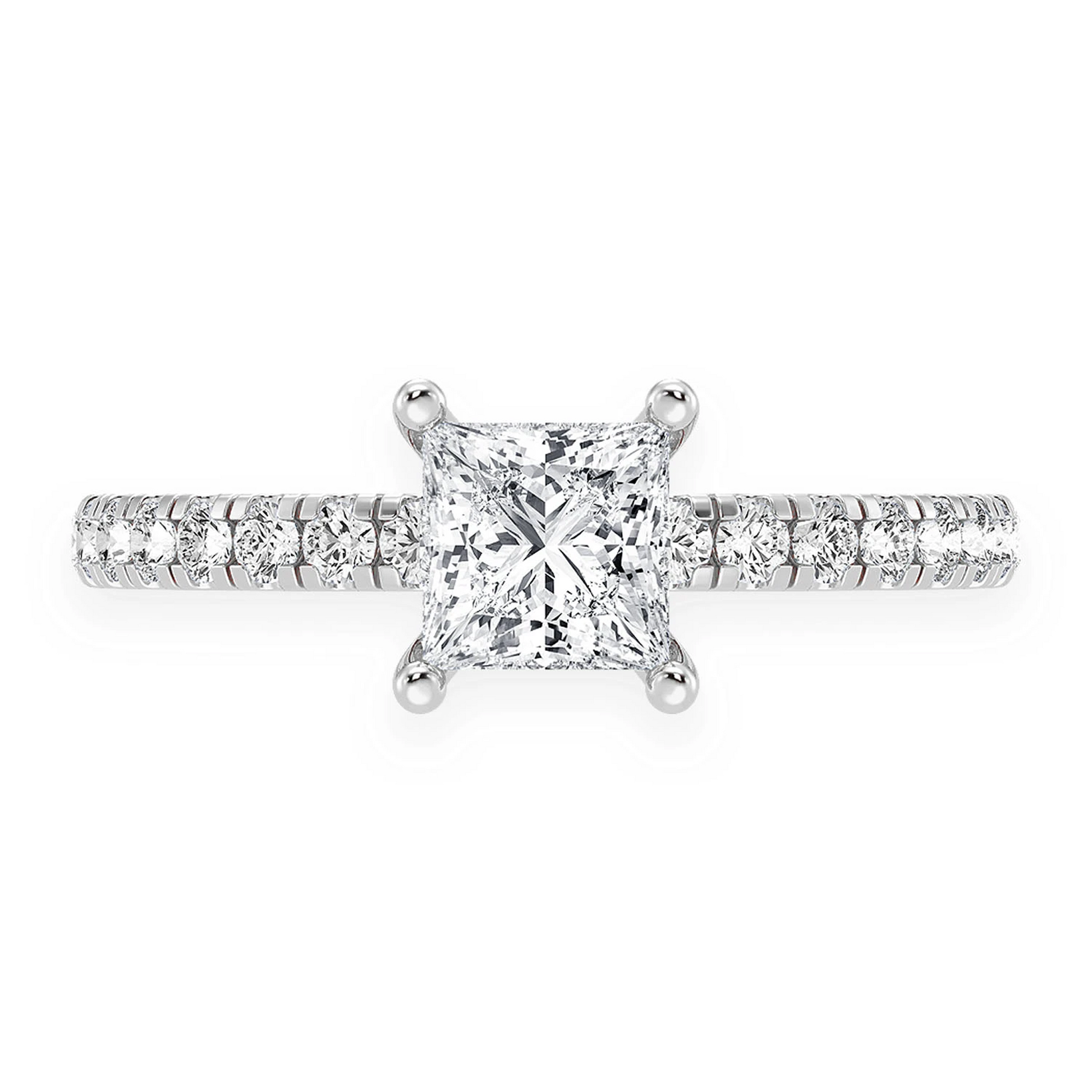 0.75ct Princess Cut Under Halo Diamond Engagement Ring in 14K white gold, front view