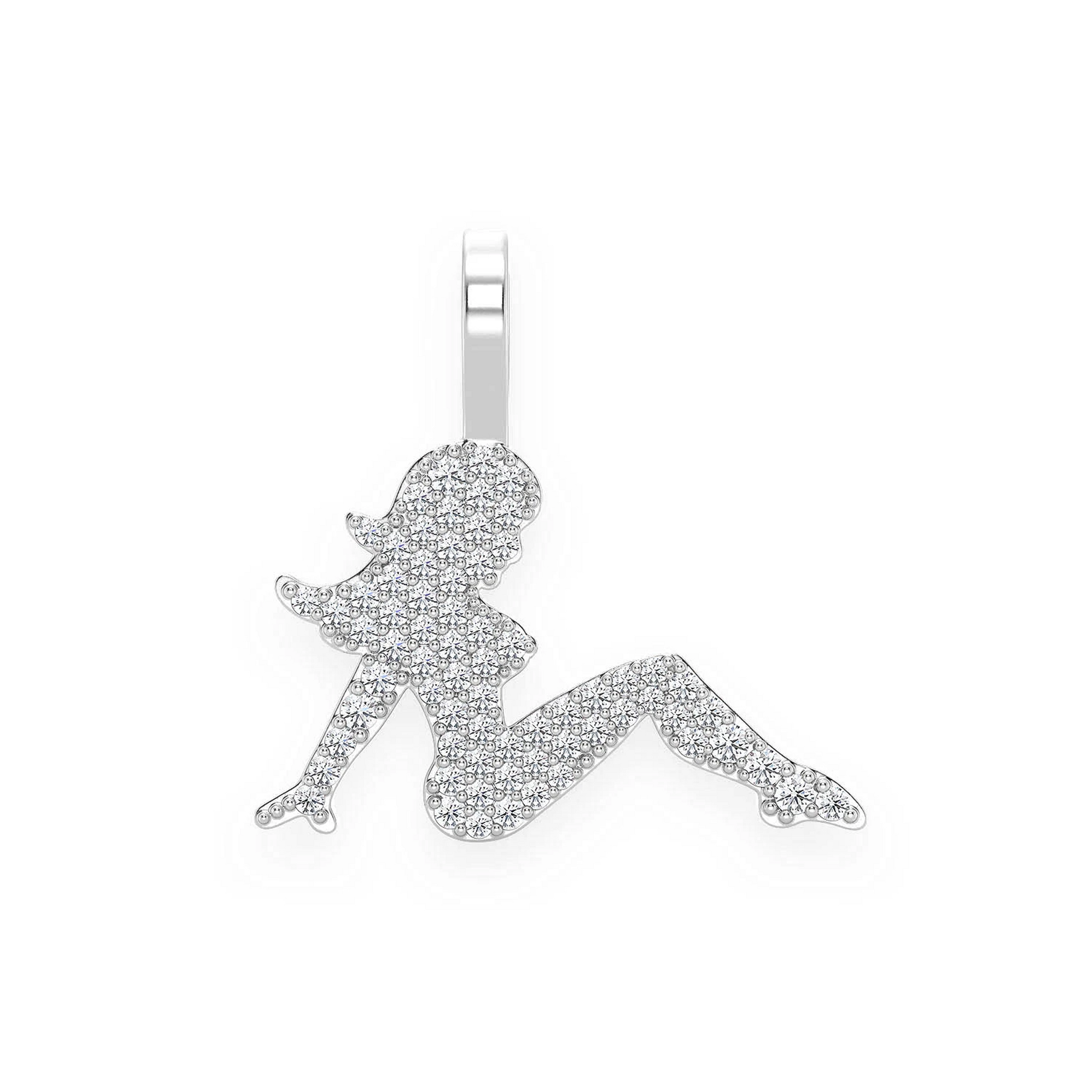 Girl Silhouette Diamond Pendant in 14K white gold, front view