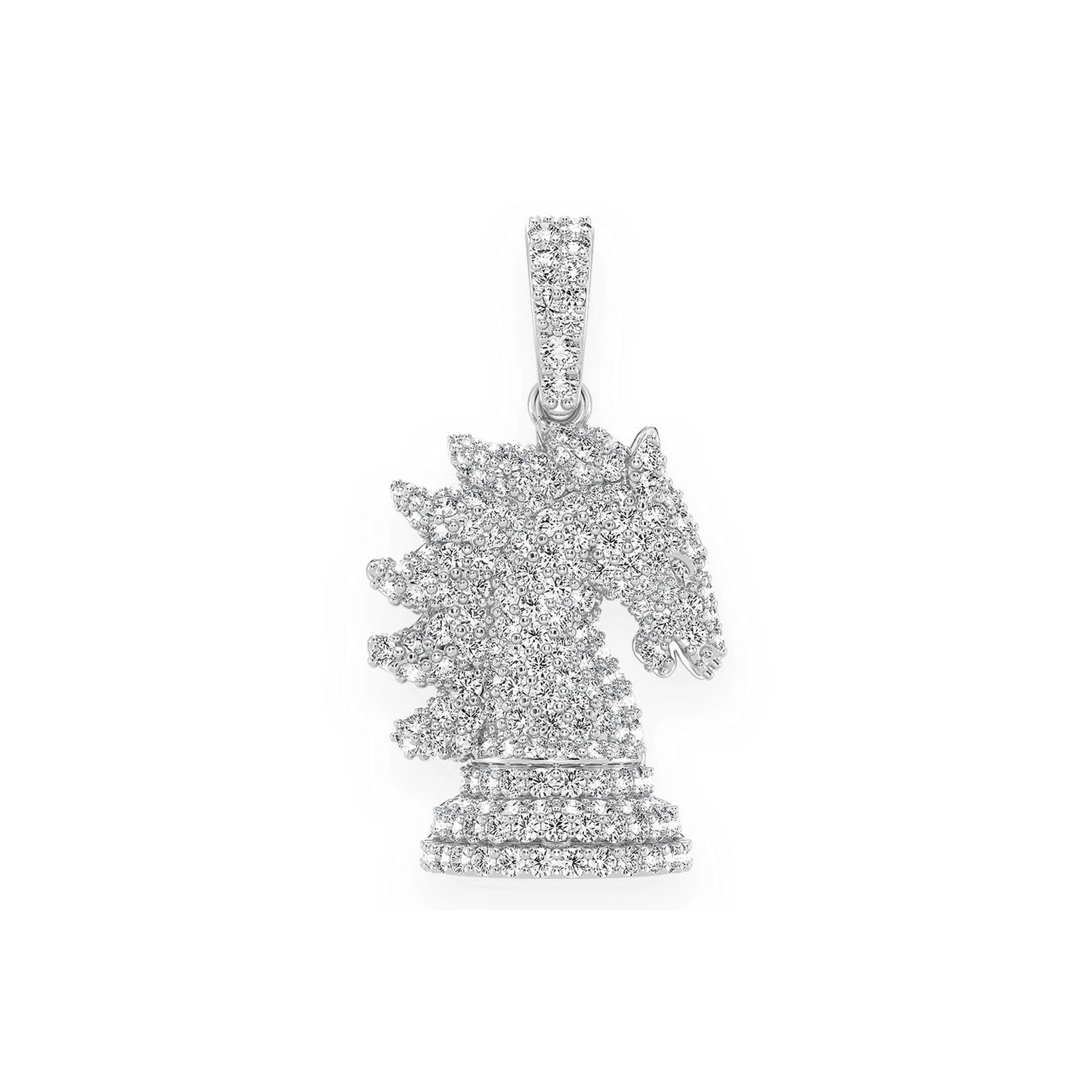 Knight Chess Piece Diamond Pendant in 14K white gold, front view
