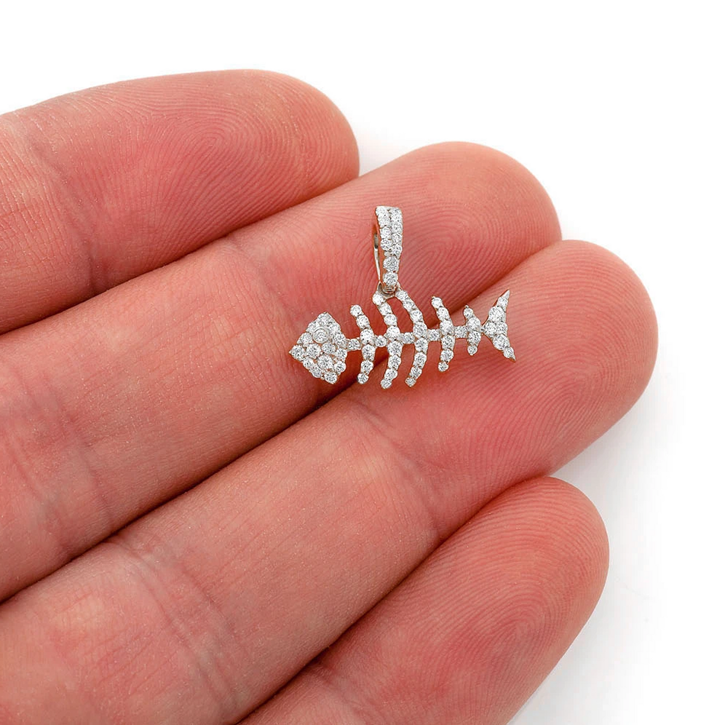 Fishbone Diamond Pendant in 14K white gold, angled view