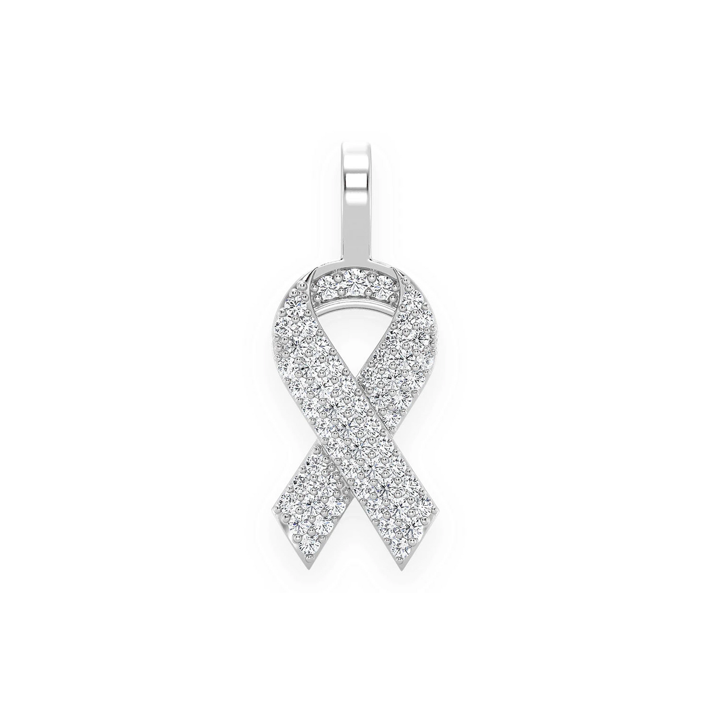 Awareness Ribbon Diamond Pendant in 14K white gold, front view