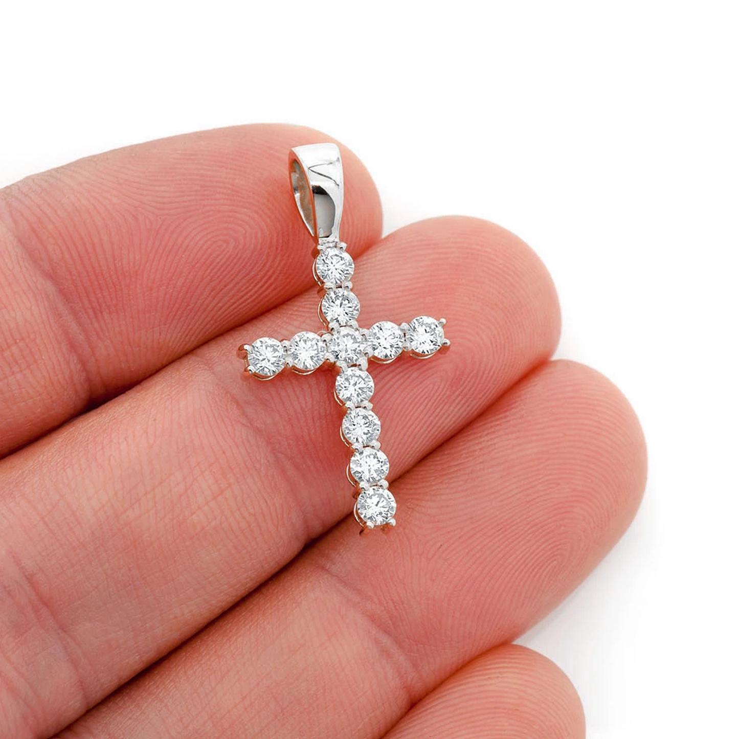 Signature Diamond Cross in 14K white gold, Large / 1.00ctw, angled view