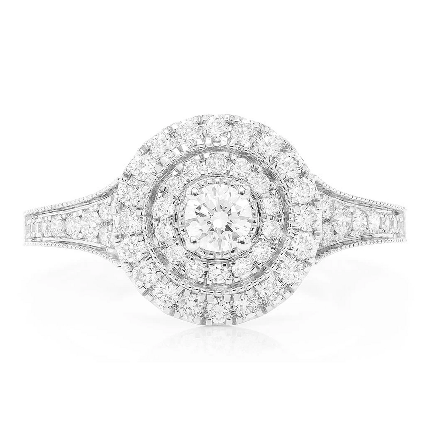 Two Tier Round Diamond Ring in 14K white gold, front view