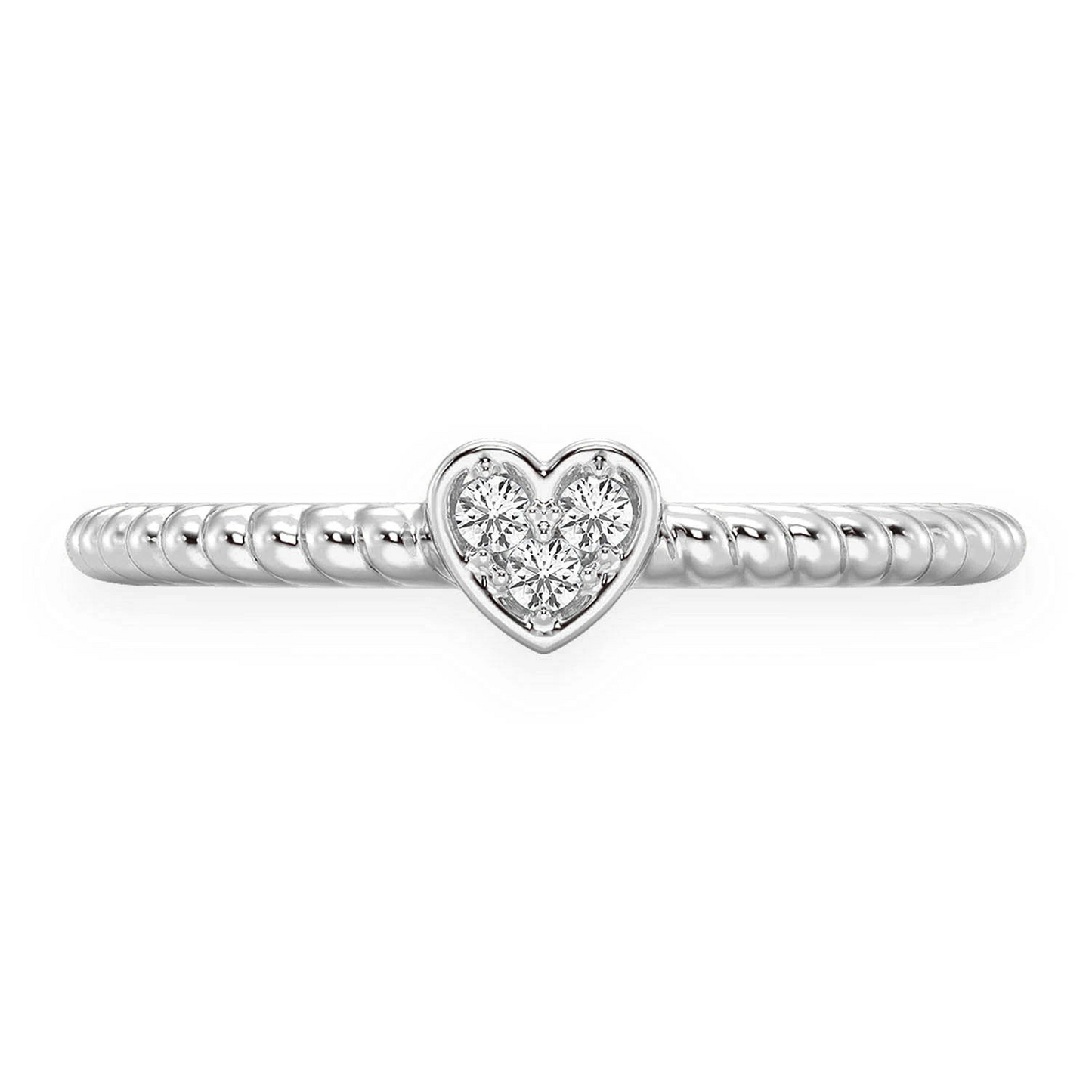Heart Rope Diamond Ring in 14K white gold, front view