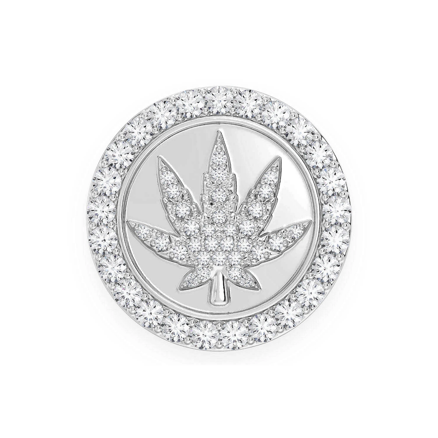 Cannabis Signet Diamond Ring in 14K white gold, front view