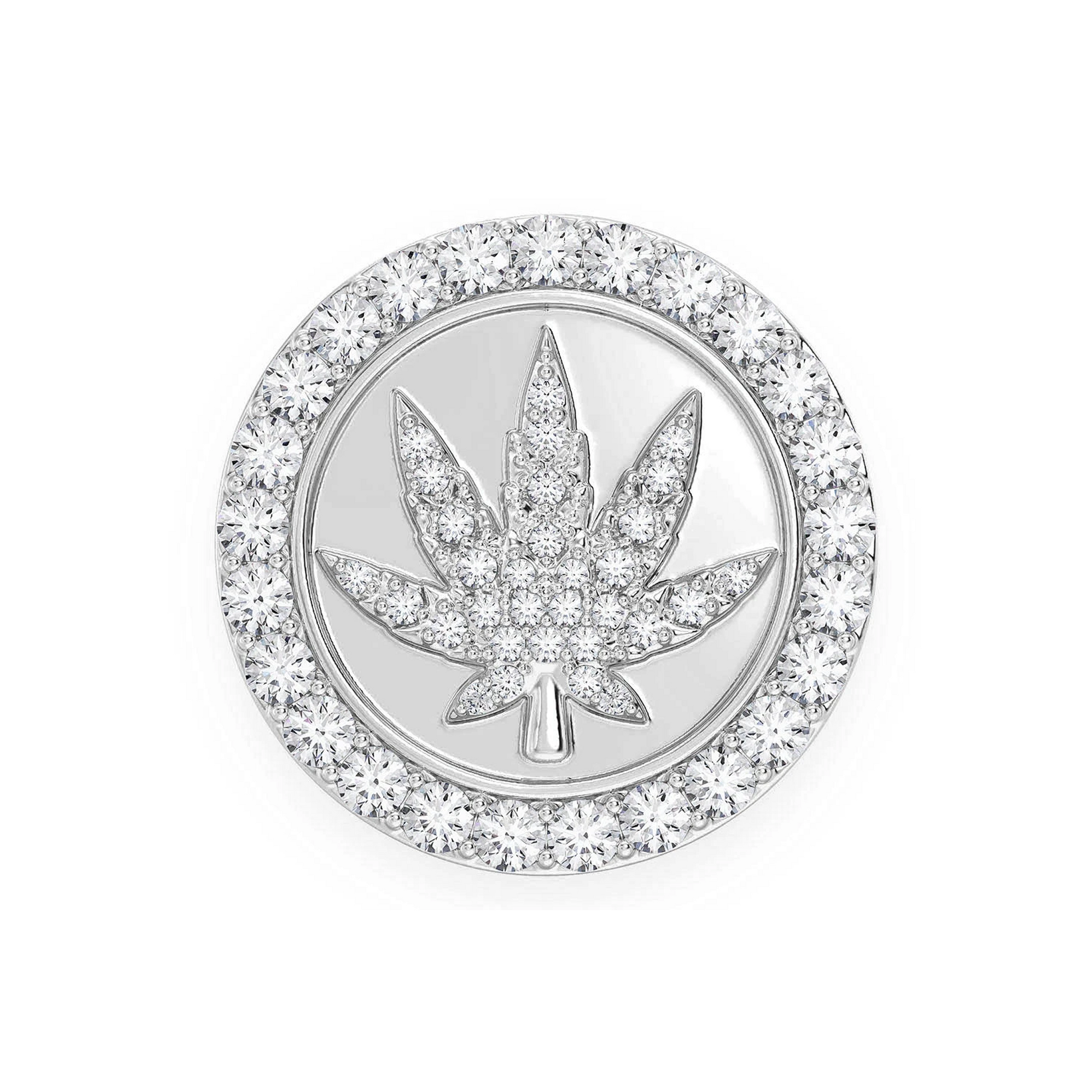 Cannabis Signet Diamond Ring in 14K white gold, front view