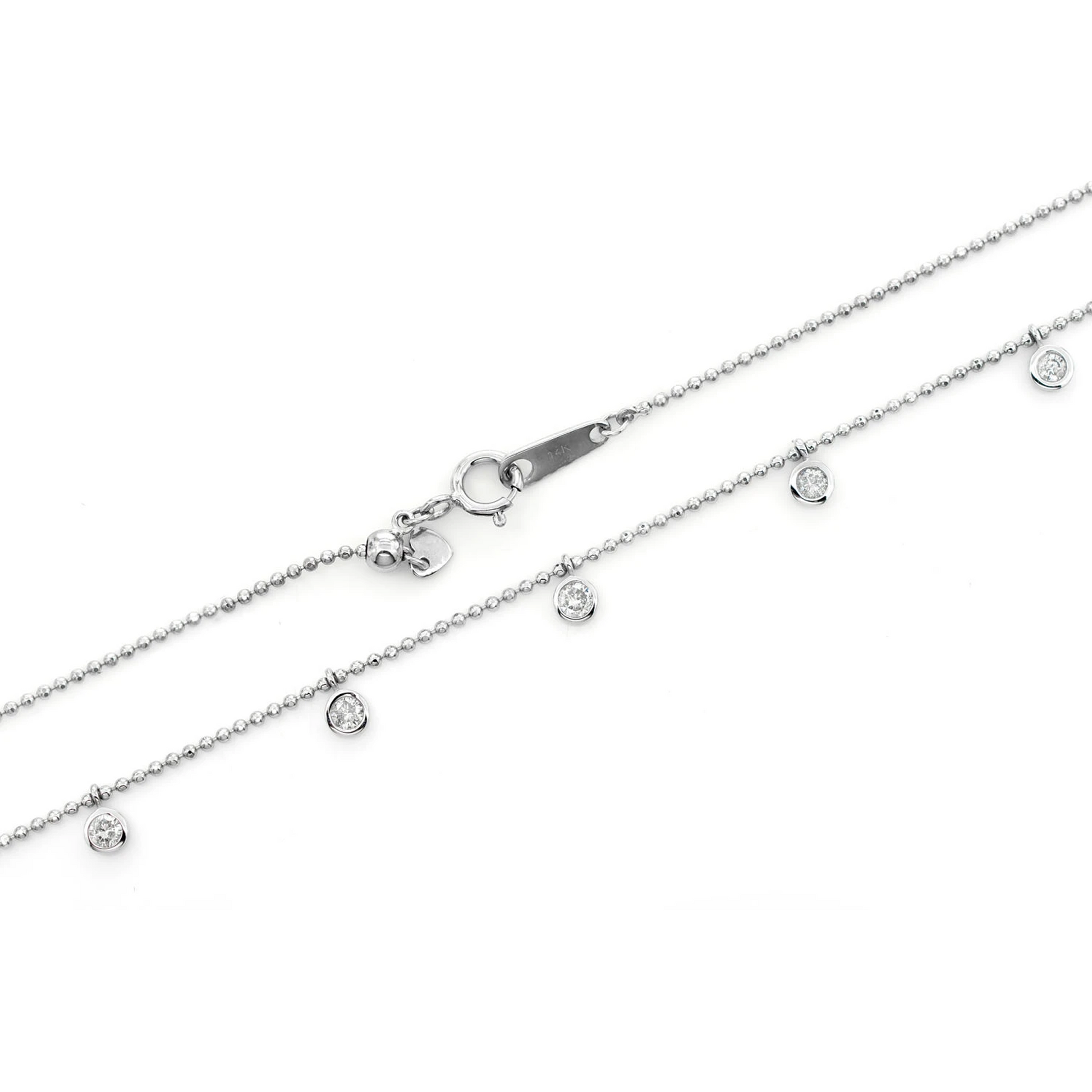 Thirteen Stone Bezel Diamond Station Necklace in 14K white gold, detail view