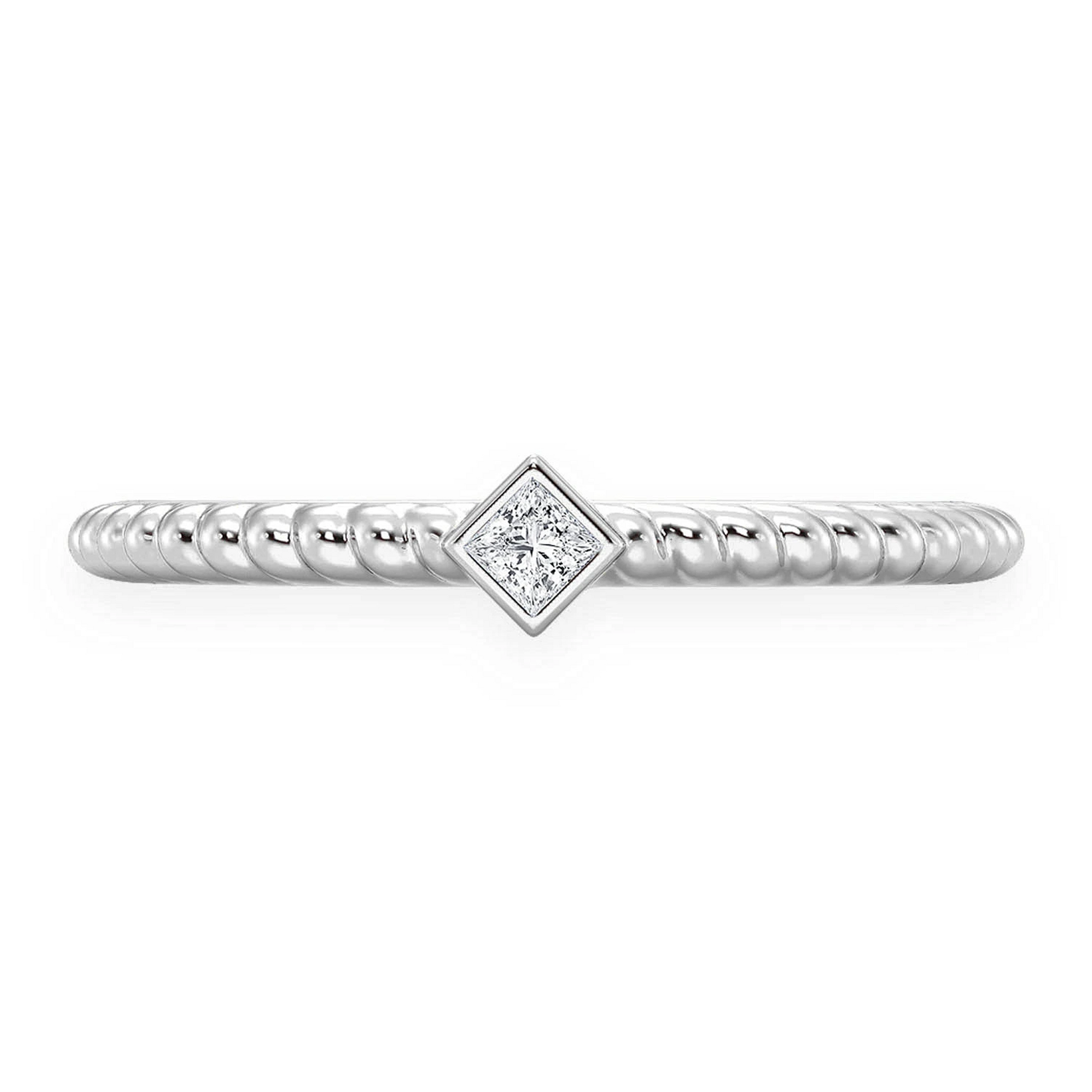 Princess Rope Bezel Diamond Ring in 14K white gold, front view