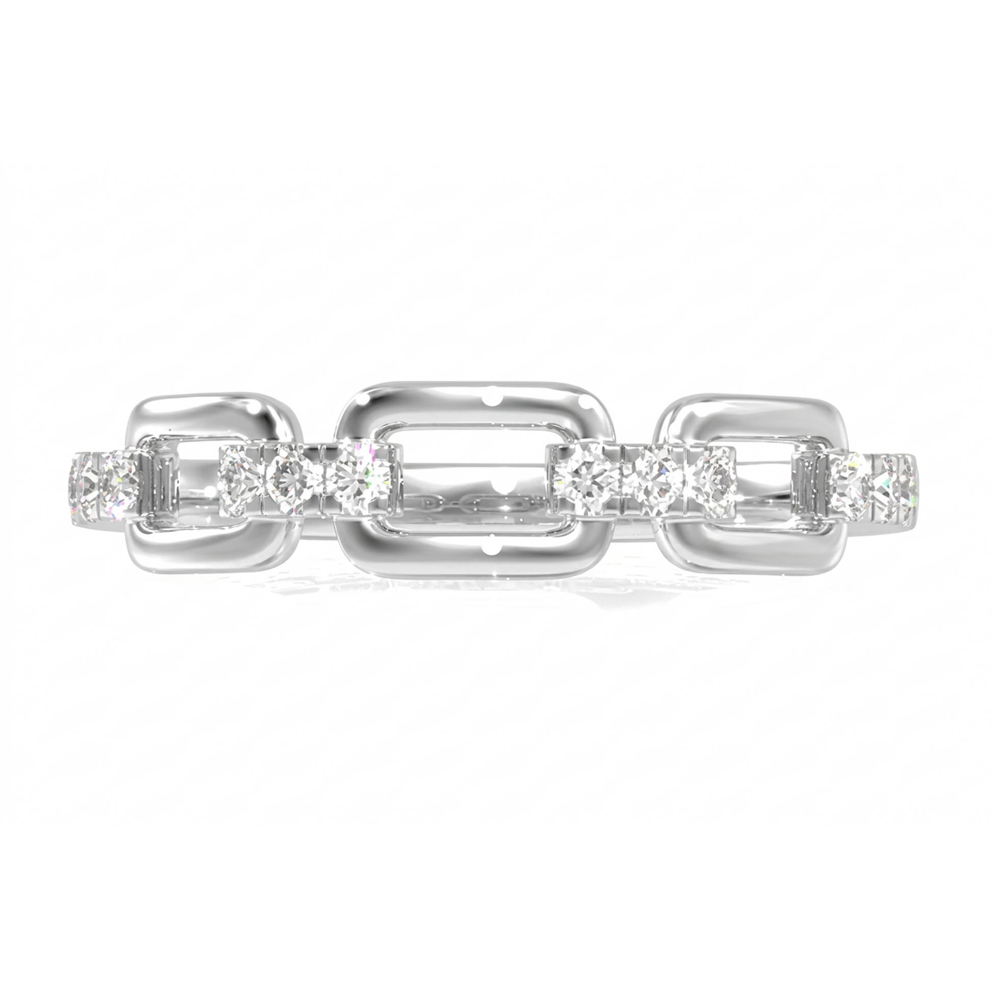 Rectangular Link Diamond Ring in 14K white gold, front view