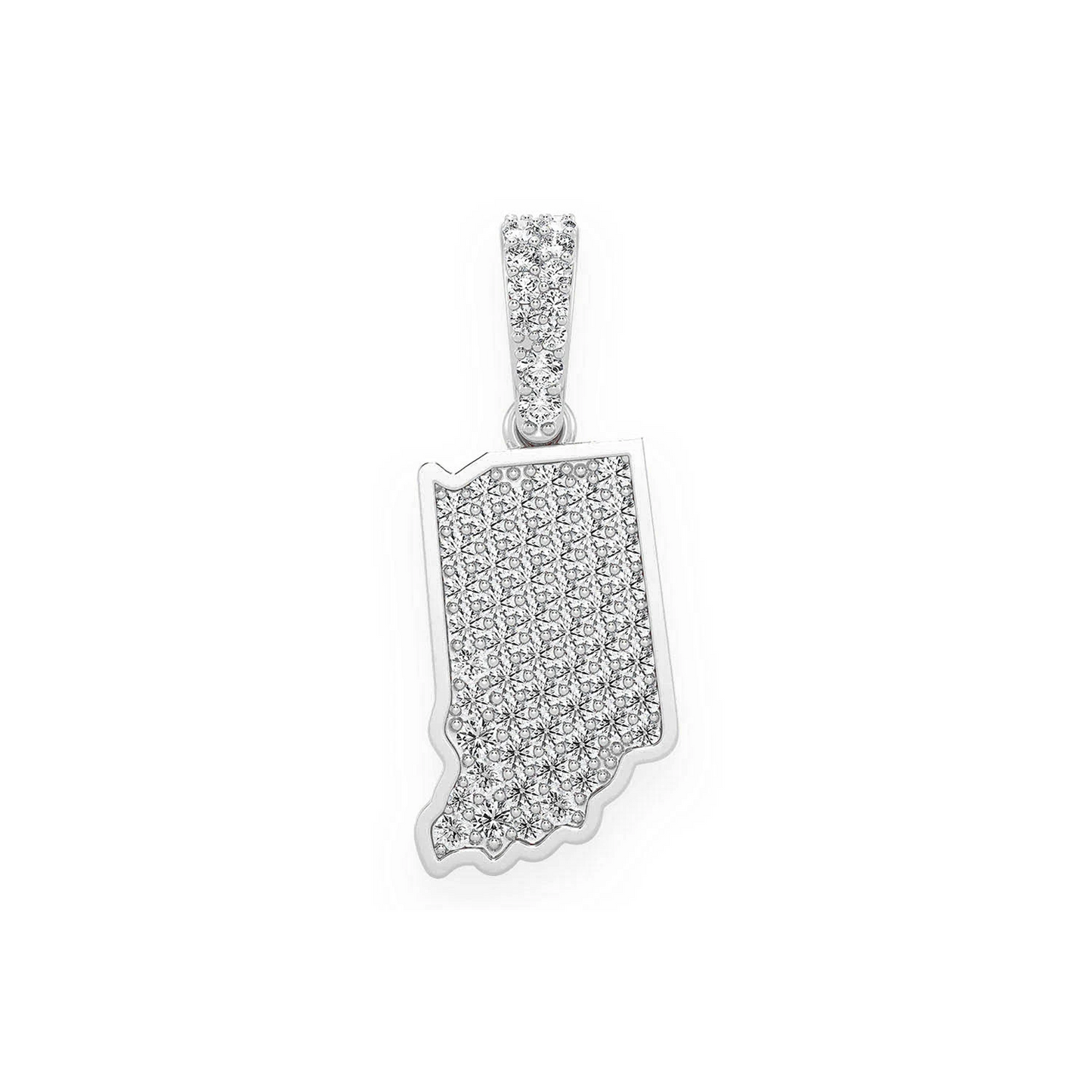 US State Diamond Pendant in 14K white gold, Indiana design, front view